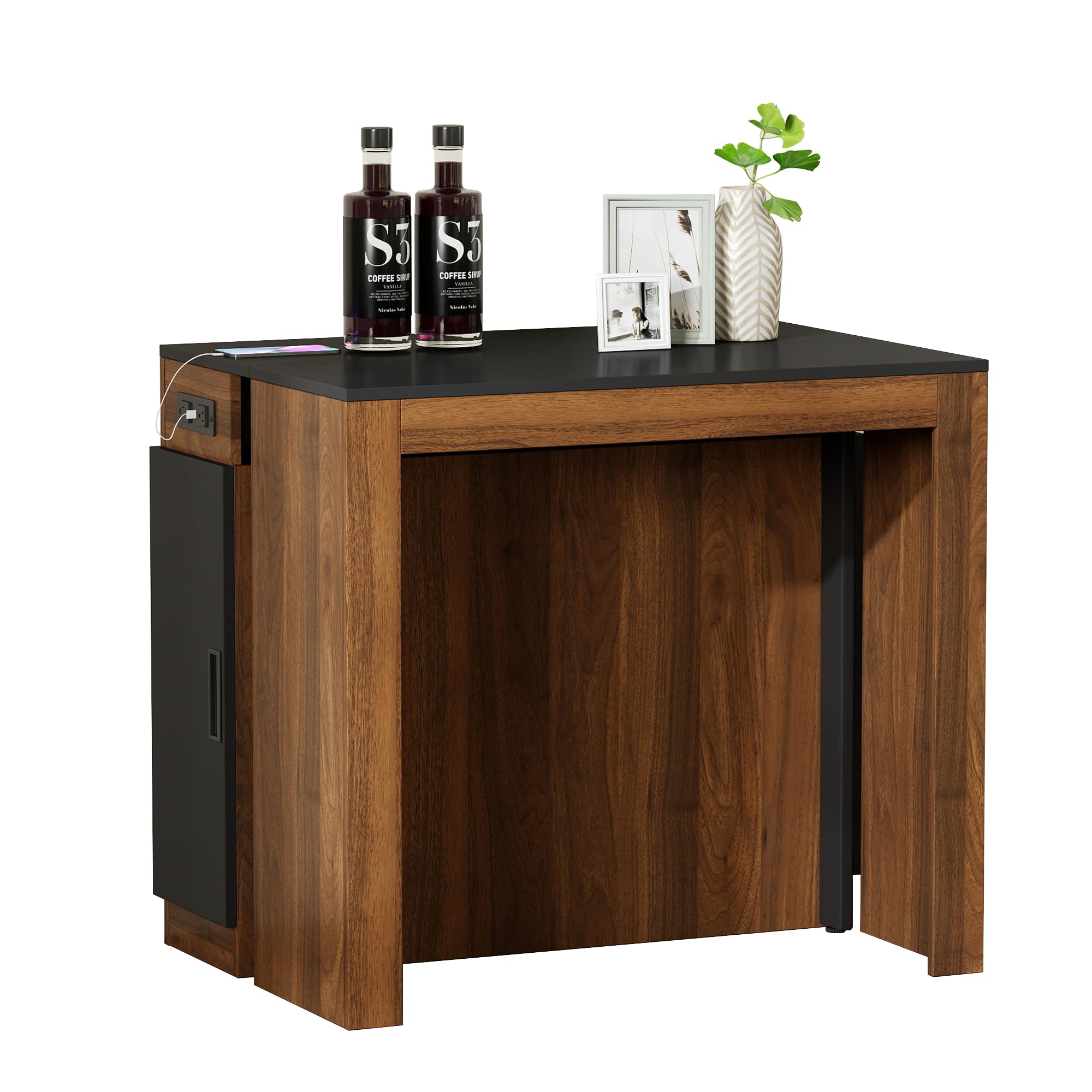 Extendable Dining Table, Transformer Folding Console Table for 10-12 People, Space Saving Dining Room Table for Apartments & Homes, Walnut