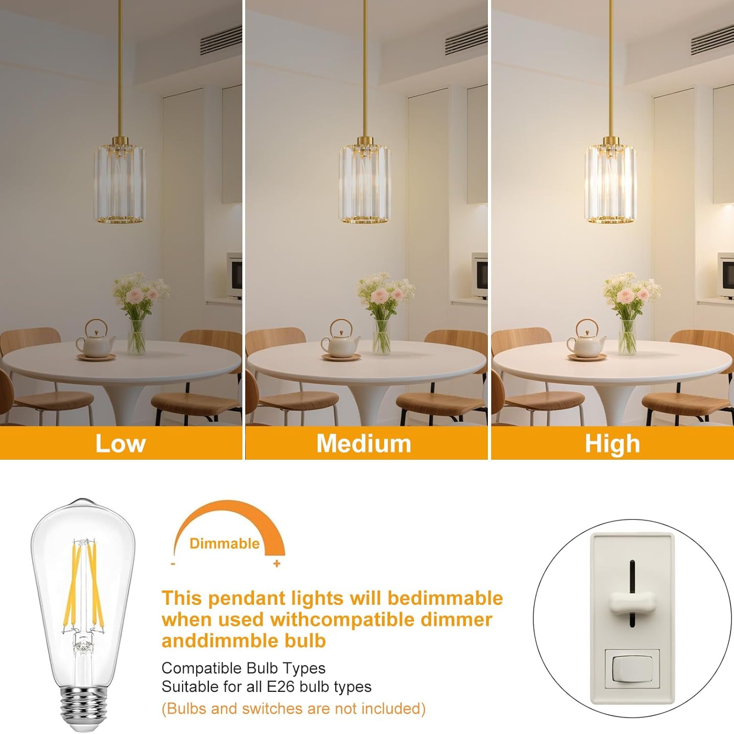 2 Pack Pendant Lights Kitchen Island, Modern Gold Pendant Light Fixtures, Mini Chandelier Crystal Kitchen Island Lighting, Hanging Pendant Lights Fixture for Kitchen Island Dining Room Hallway Foyer
