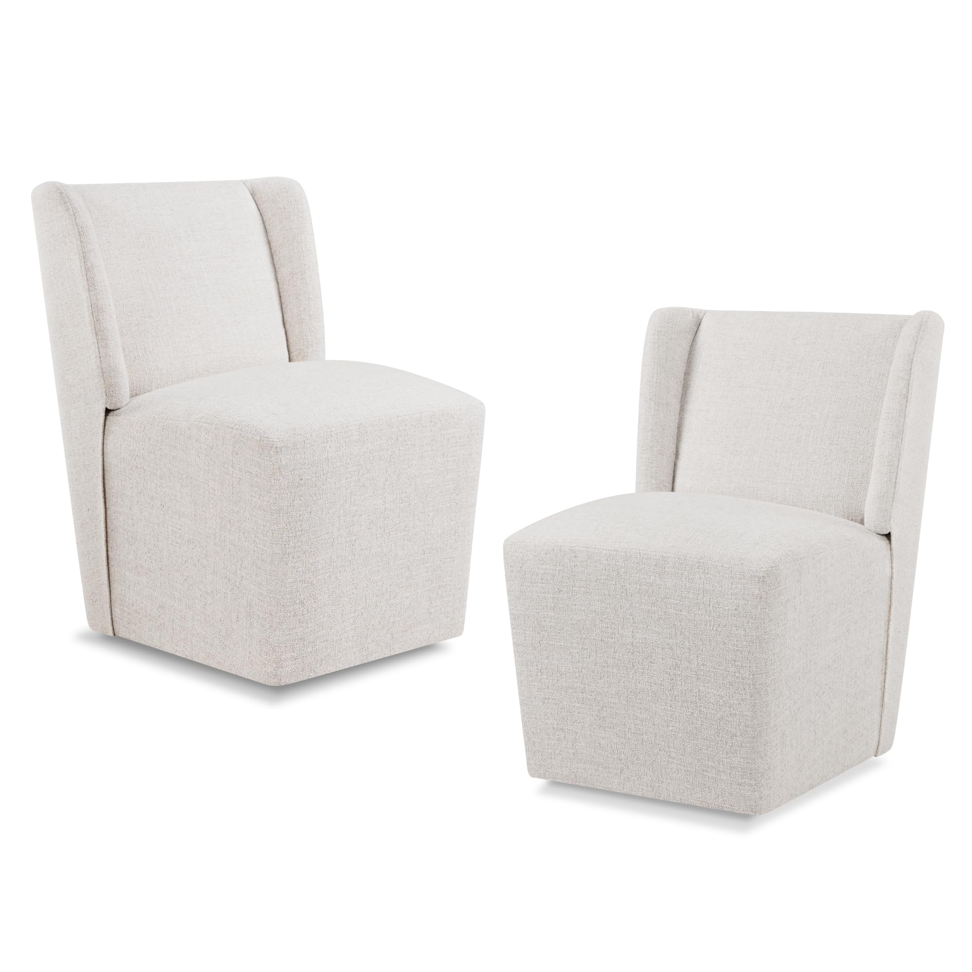 KISLOT Upholstered Dining Chairs Set of 4 with Casters, Wingback Modern Side Armless Deskchair with Rollers for Diningroom Bedroom Livingroom Reading Room, Cream Beige Fabric