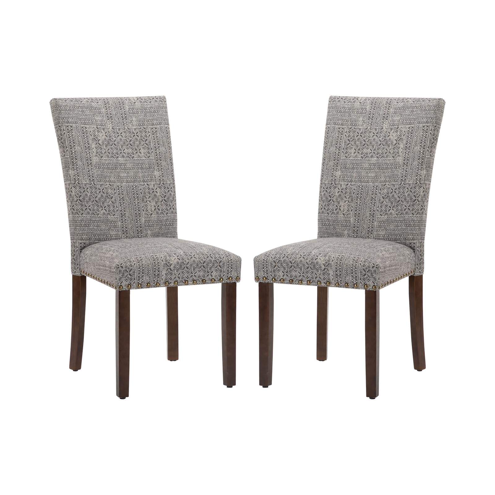 COLAMY Upholstered Fabric Dining Chairs Set of 6, High Back Padded Chairs w/Nailed Trim & Solid Wood Legs, Classic Parsons Chairs Side Chair for Home/Kitchen/Living Room-Beige (A420-BEIGE-6pcs)