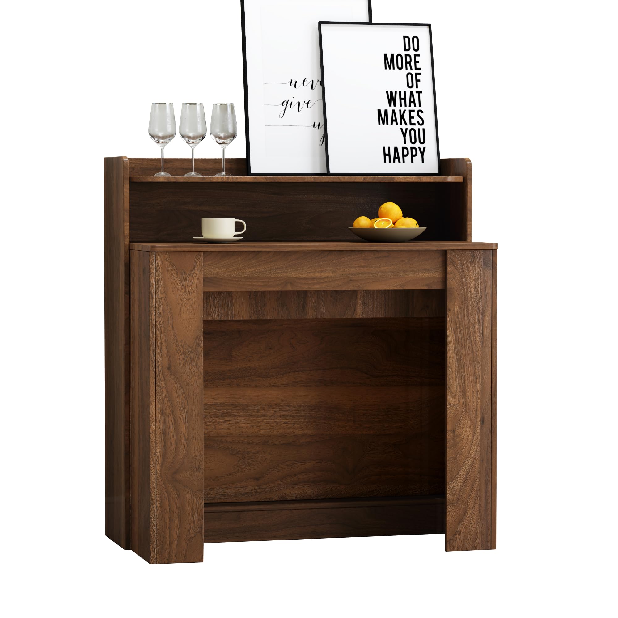Extendable Dining Table, Transformer Folding Console Table for 10-12 People, Space Saving Dining Room Table for Apartments & Homes, Walnut