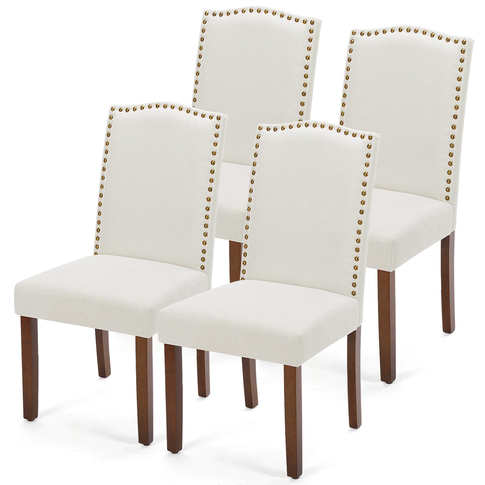 DUMOS Upholstered Dining Chairs，Set of 6 Fabric Dining Room Kitchen Chair with Nailhead Trim and Wood Legs, Modern Side Chairs for Living Light Grey