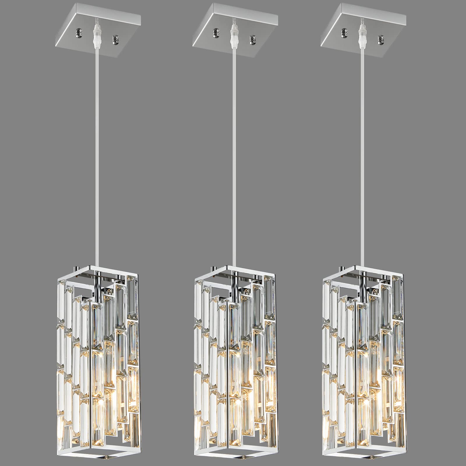 Black Pendant Lighting Modern Pendant Light, Mini Crystal Chandeliers,Adjustable Pendant Light Fixture for Kitchen Island Dinning Room Bedroom (3 Pack)