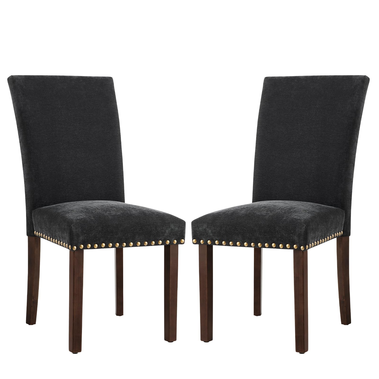 COLAMY Upholstered Fabric Dining Chairs Set of 6, High Back Padded Chairs w/Nailed Trim & Solid Wood Legs, Classic Parsons Chairs Side Chair for Home/Kitchen/Living Room-Beige (A420-BEIGE-6pcs)