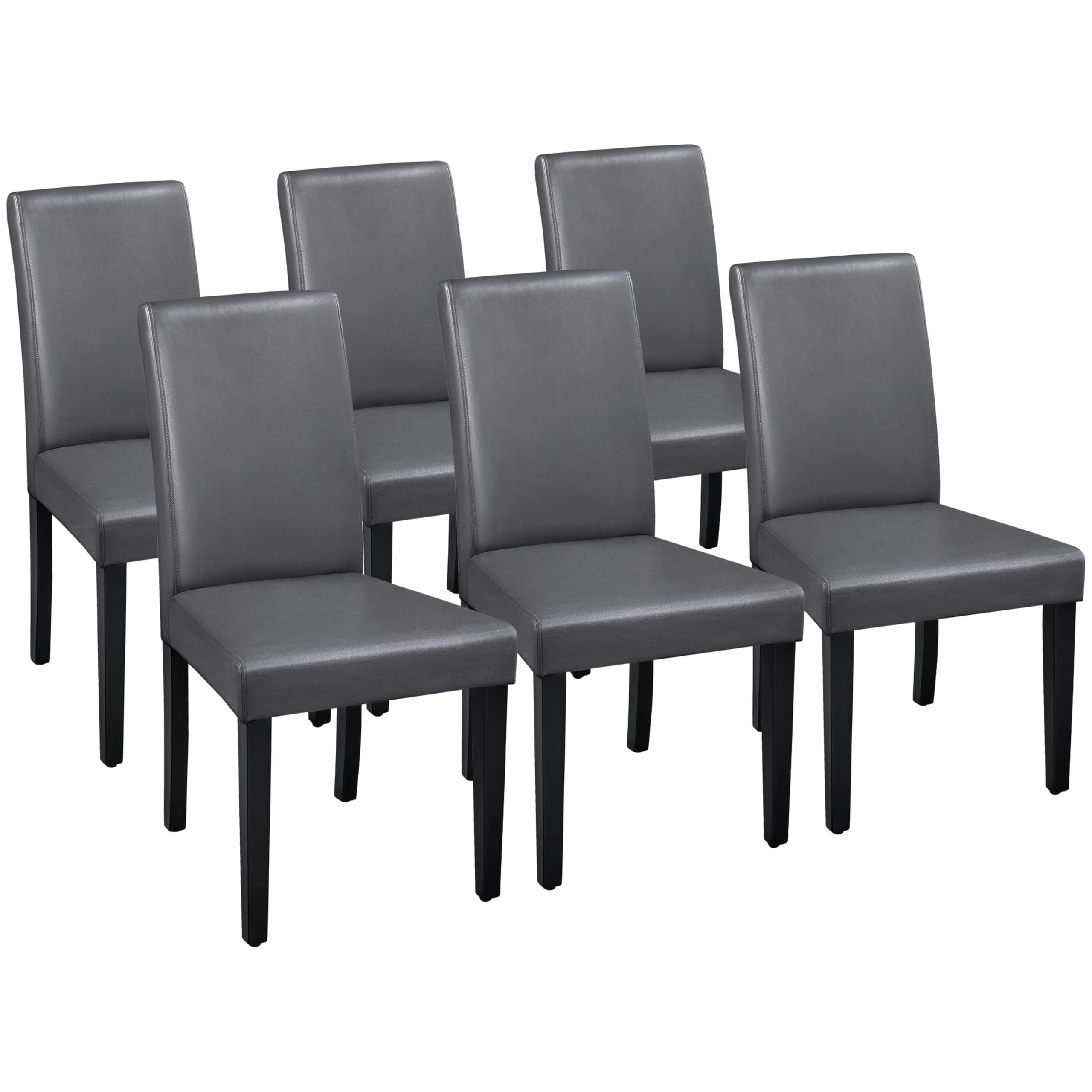 Yaheetech Dining Chairs Set of 4 Fabric Parson Upholstered Kitchen Chairs with Padded Seat and Solid Wood Legs for Dining Room/Restaurant, Armless Design, Dark Grey