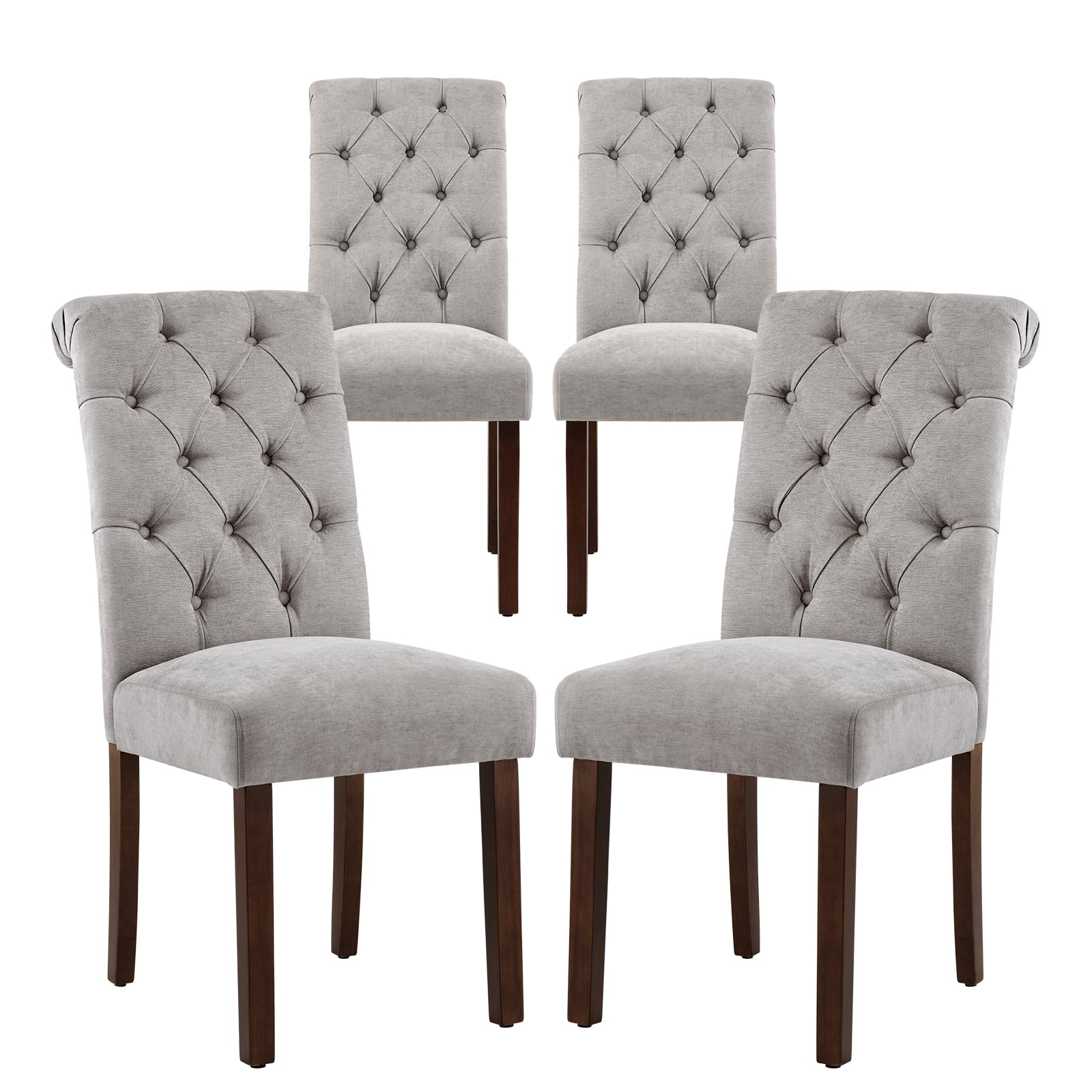 COLAMY Button Tufted Dining Chairs Set of 6, Parsons Upholstered Fabric Dining Room Chairs Kitchen Chairs with Wood Legs and Padded Seat, Taupe
