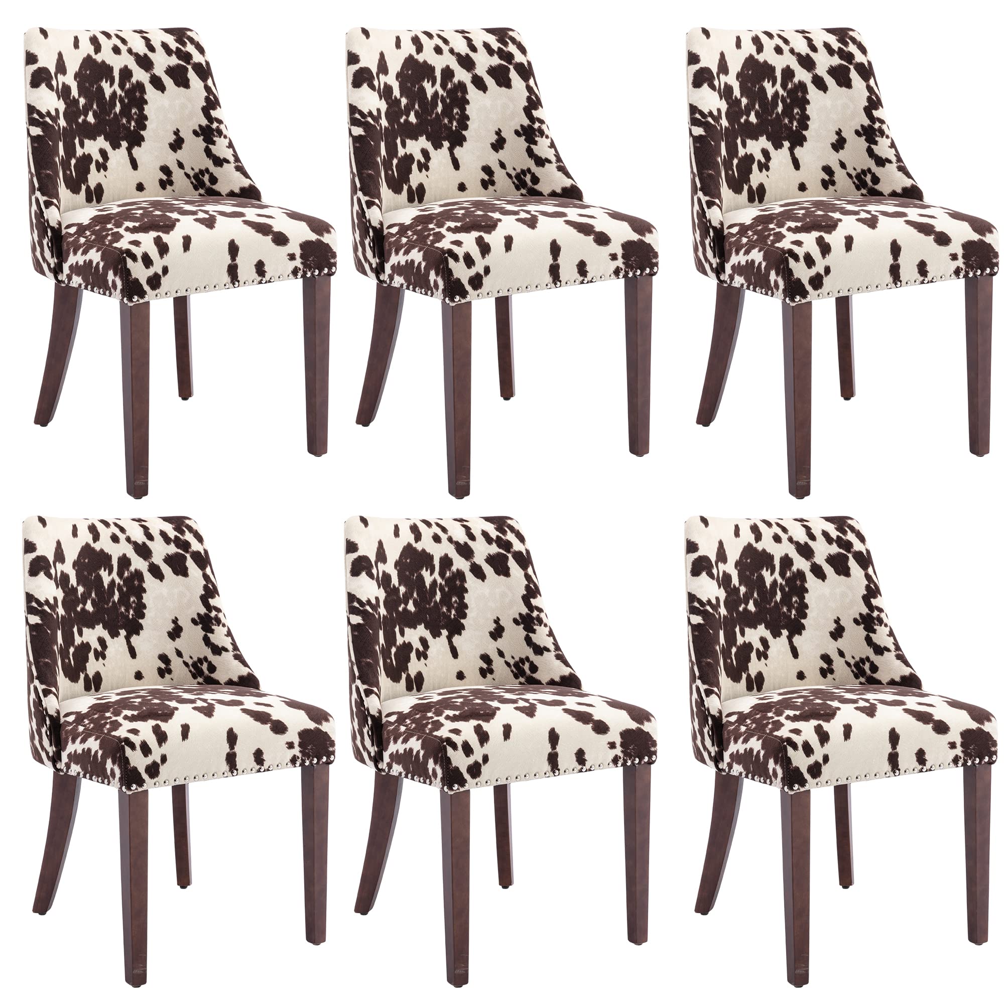 Kmax Fabric Dining Chairs Set of 2 Upholstered Side Chairs Farmhouse Accent Chairs with Nailhead Wood Legs for Dining Room Guest Room Restaurant, Cream