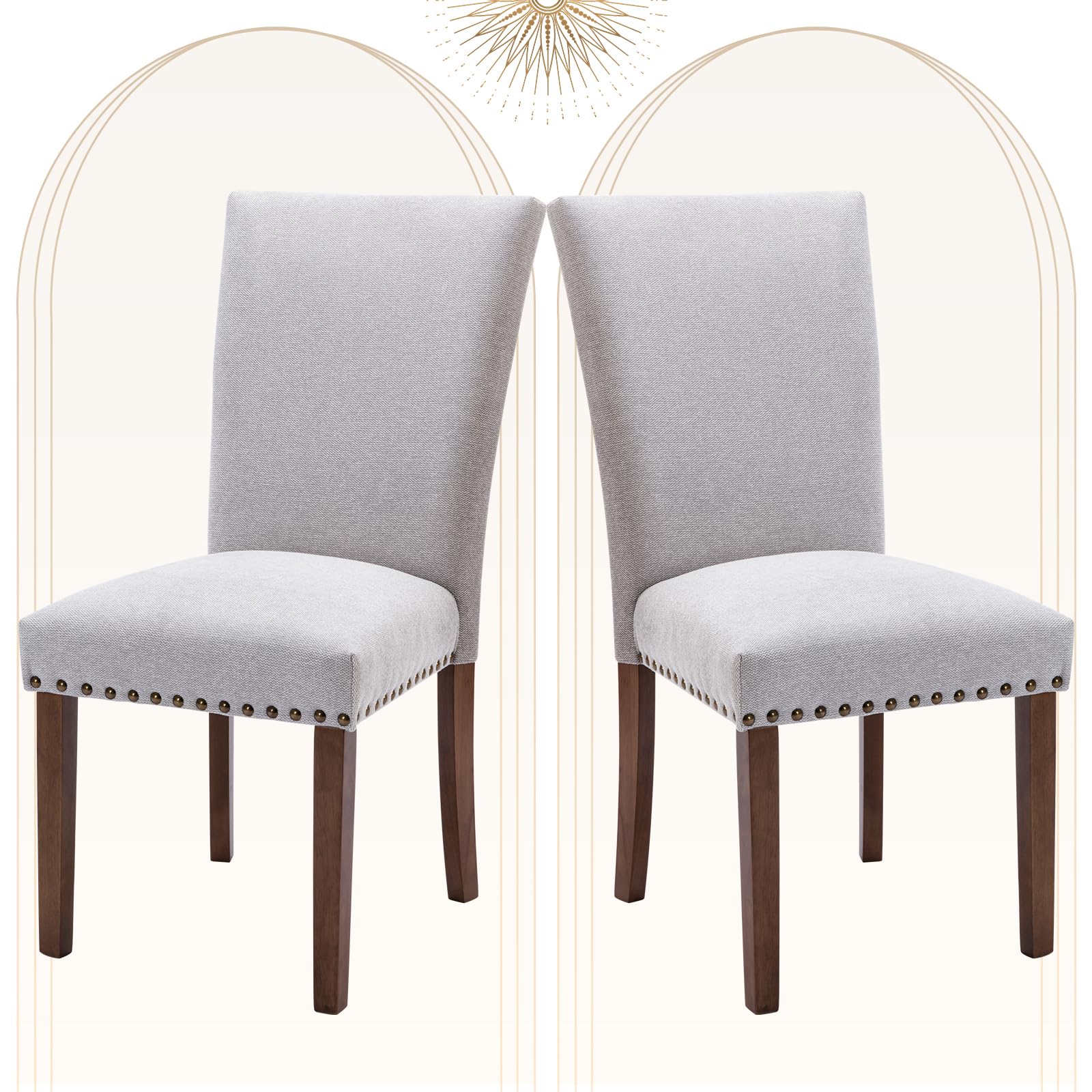 COLAMY Upholstered Fabric Dining Chairs Set of 6, High Back Padded Chairs w/Nailed Trim & Solid Wood Legs, Classic Parsons Chairs Side Chair for Home/Kitchen/Living Room-Beige (A420-BEIGE-6pcs)