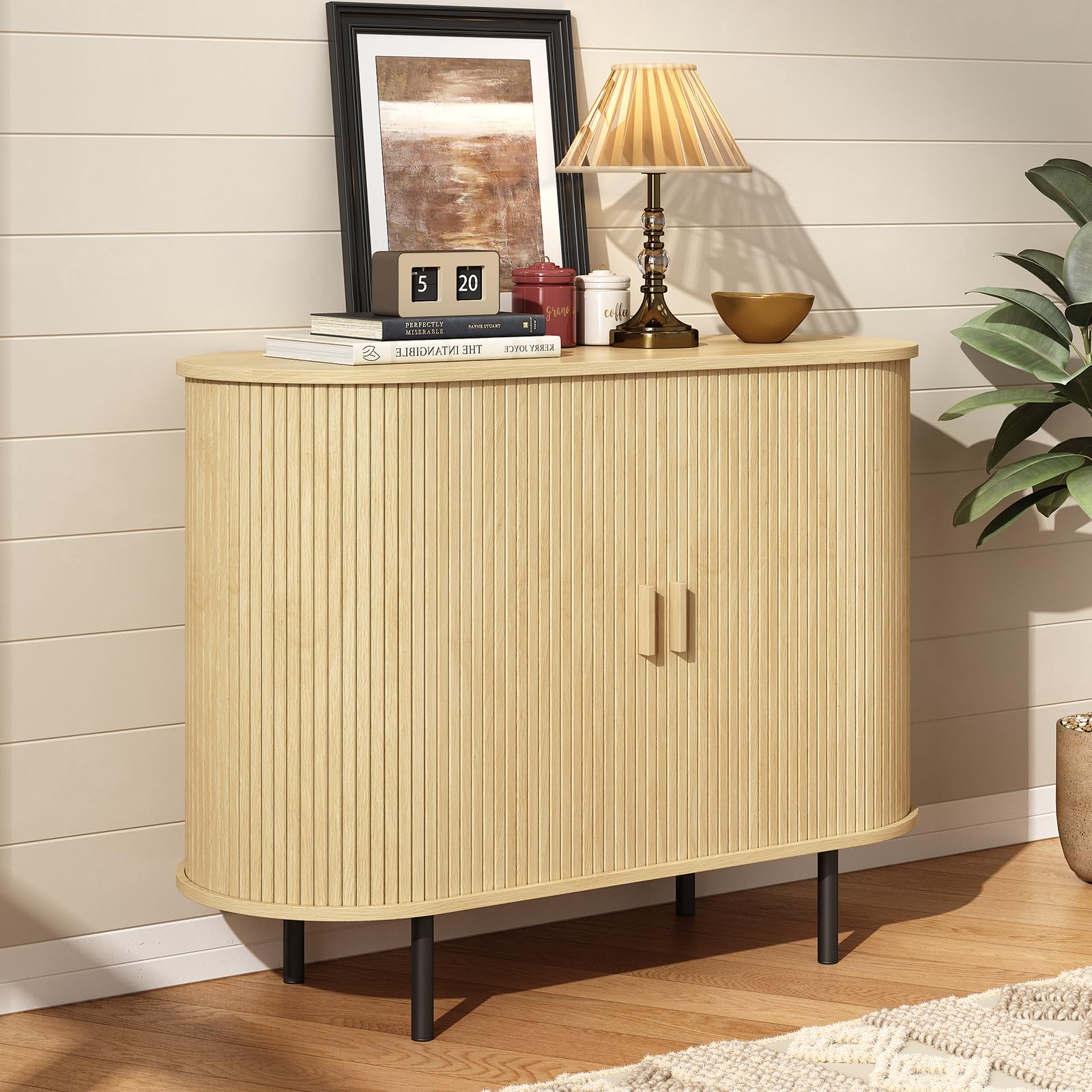 ONBRILL 55" Sideboard Buffet Cabinet with Storage, Sliding Door & Adjustable Shelf, Modern Accent Coffee Bar Console Table for Kitchen, Entryway, Walnut