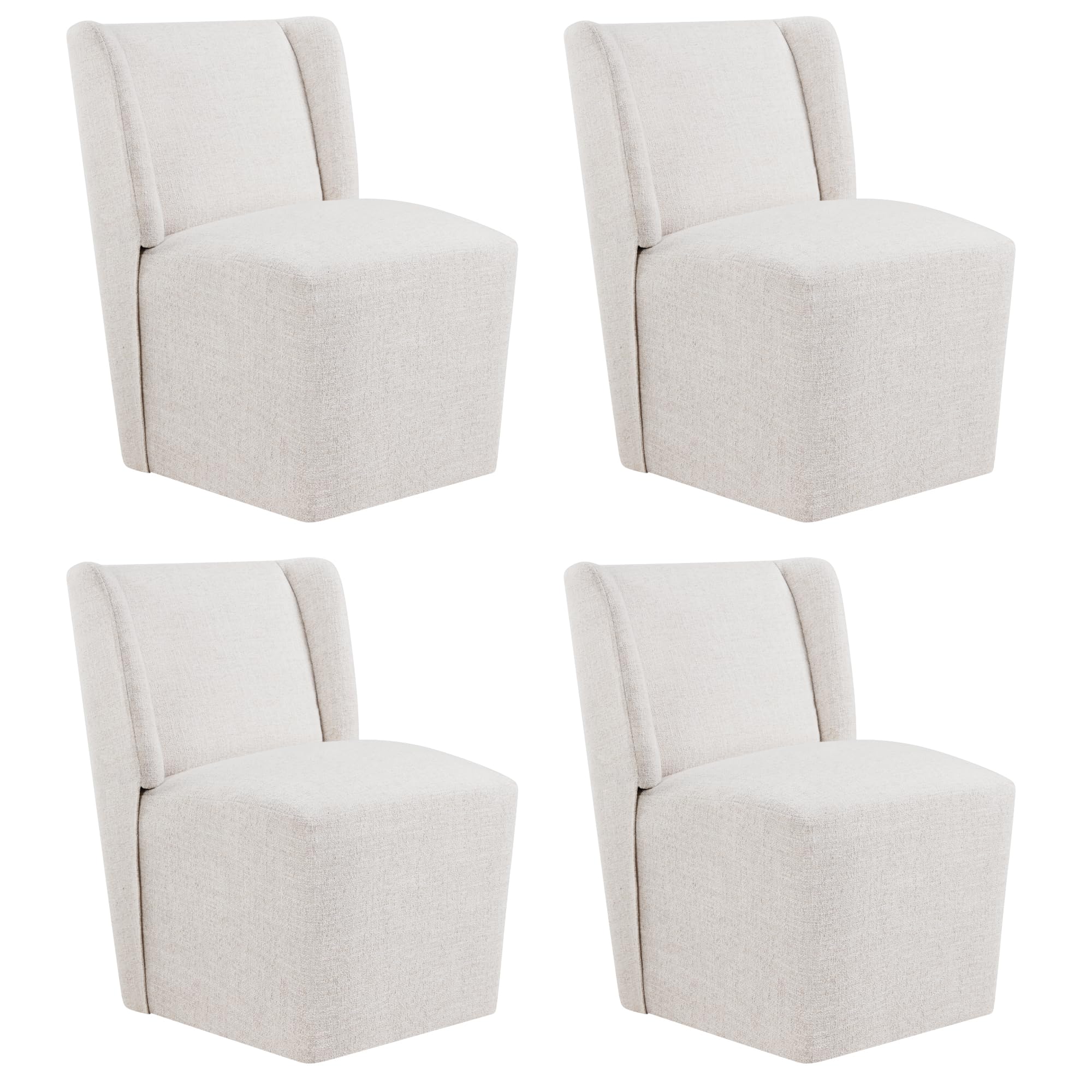 KISLOT Upholstered Dining Chairs Set of 4 with Casters, Wingback Modern Side Armless Deskchair with Rollers for Diningroom Bedroom Livingroom Reading Room, Cream Beige Fabric