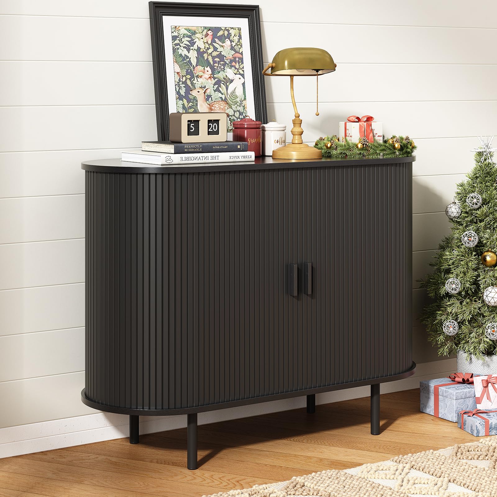ONBRILL 55" Sideboard Buffet Cabinet with Storage, Sliding Door & Adjustable Shelf, Modern Accent Coffee Bar Console Table for Kitchen, Entryway, Walnut