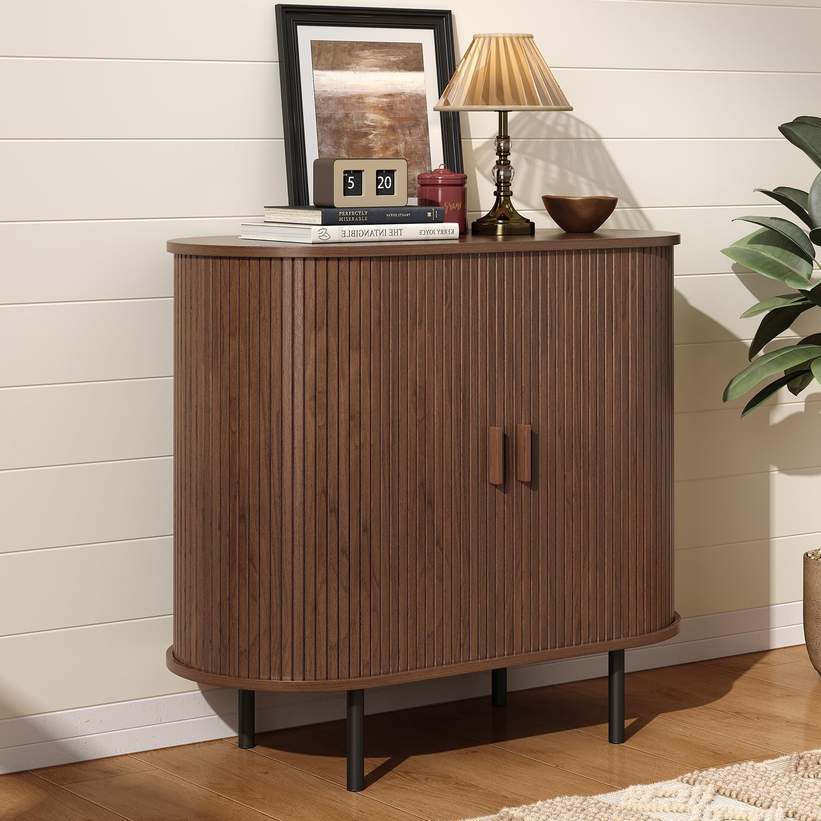 ONBRILL 55" Sideboard Buffet Cabinet with Storage, Sliding Door & Adjustable Shelf, Modern Accent Coffee Bar Console Table for Kitchen, Entryway, Walnut