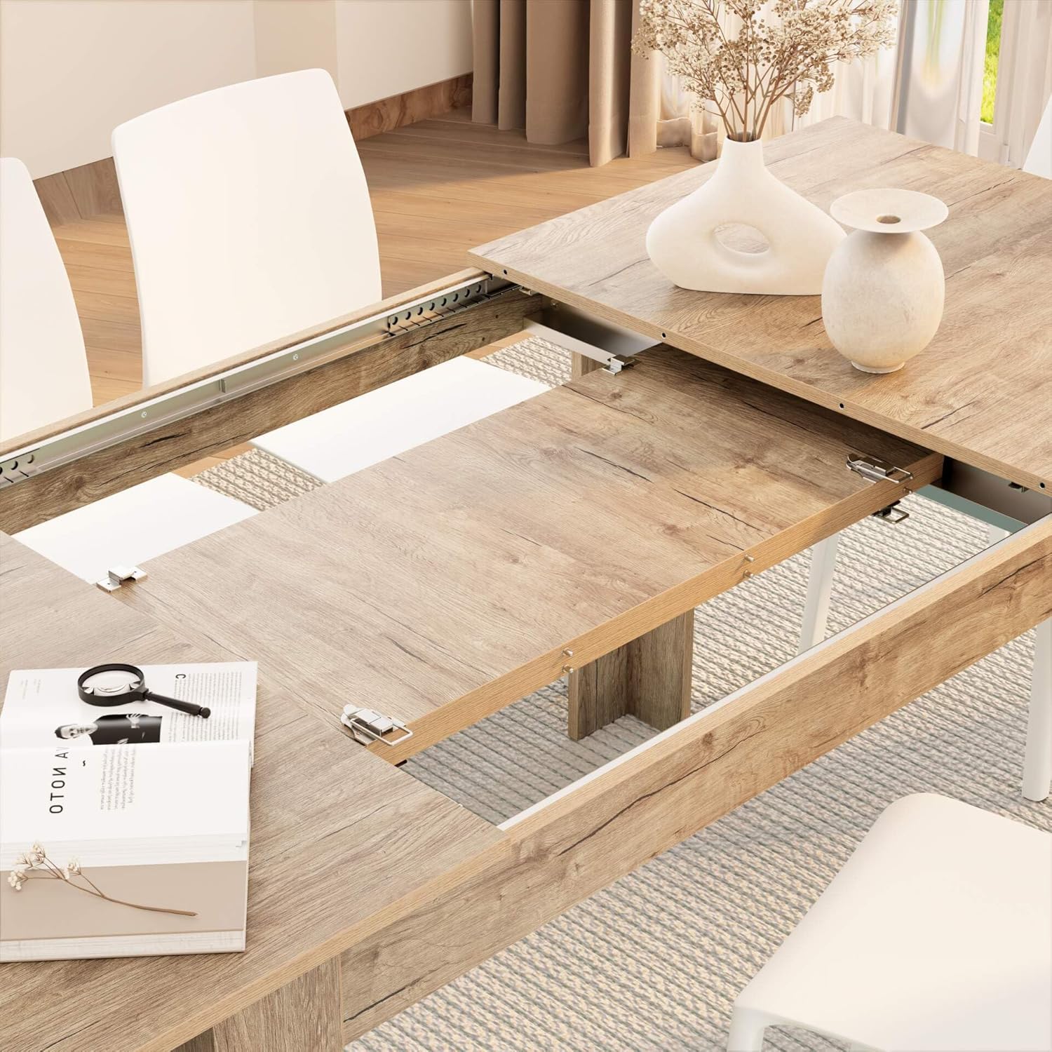 Mobili Fiver, Easy, Extendable Dining Table, 55,1(86,6) x35,4 in, Oak, for 6-8 People, Expandable Dining Table for Kitchen, Italian Furniture