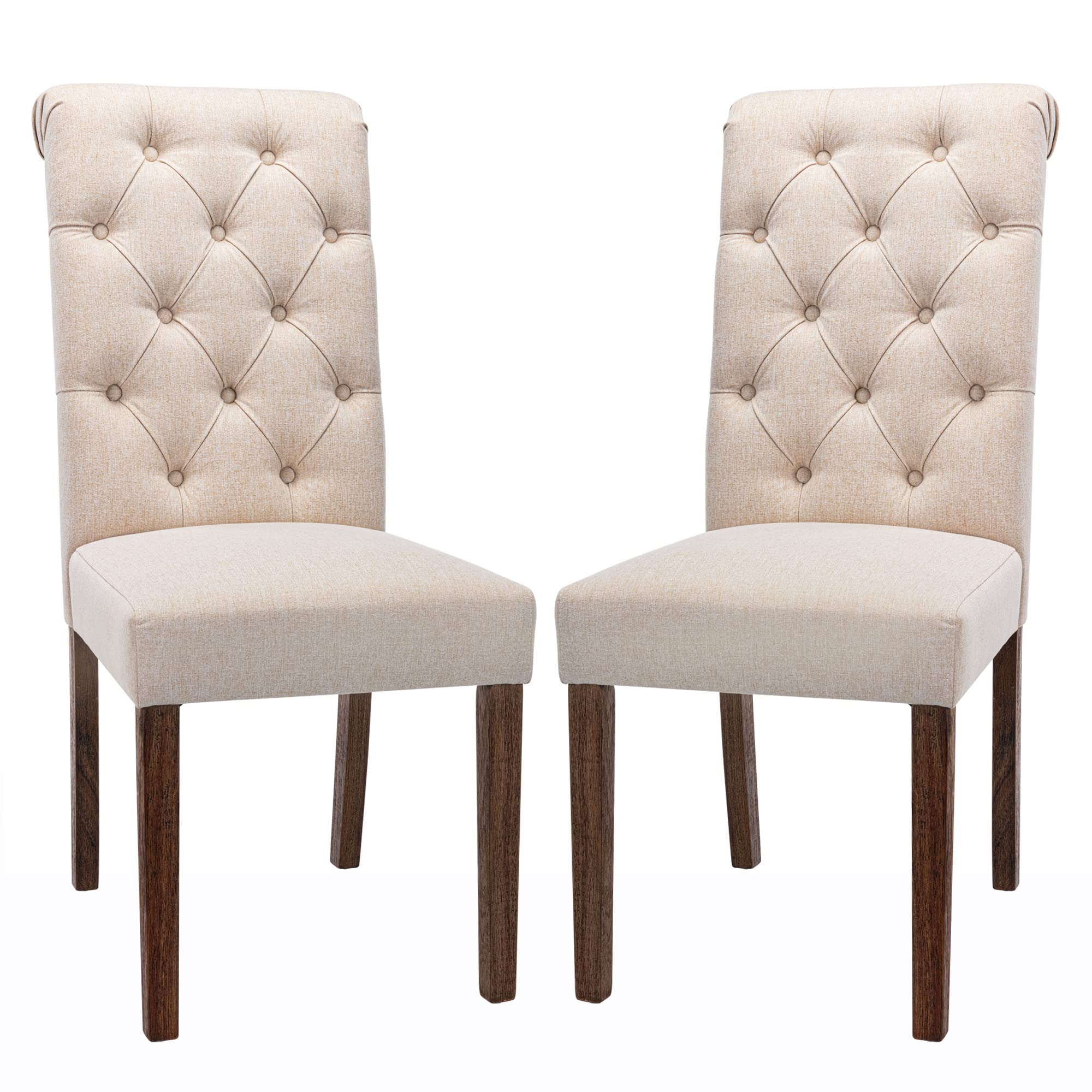 COLAMY Button Tufted Dining Chairs Set of 6, Parsons Upholstered Fabric Dining Room Chairs Kitchen Chairs with Wood Legs and Padded Seat, Taupe