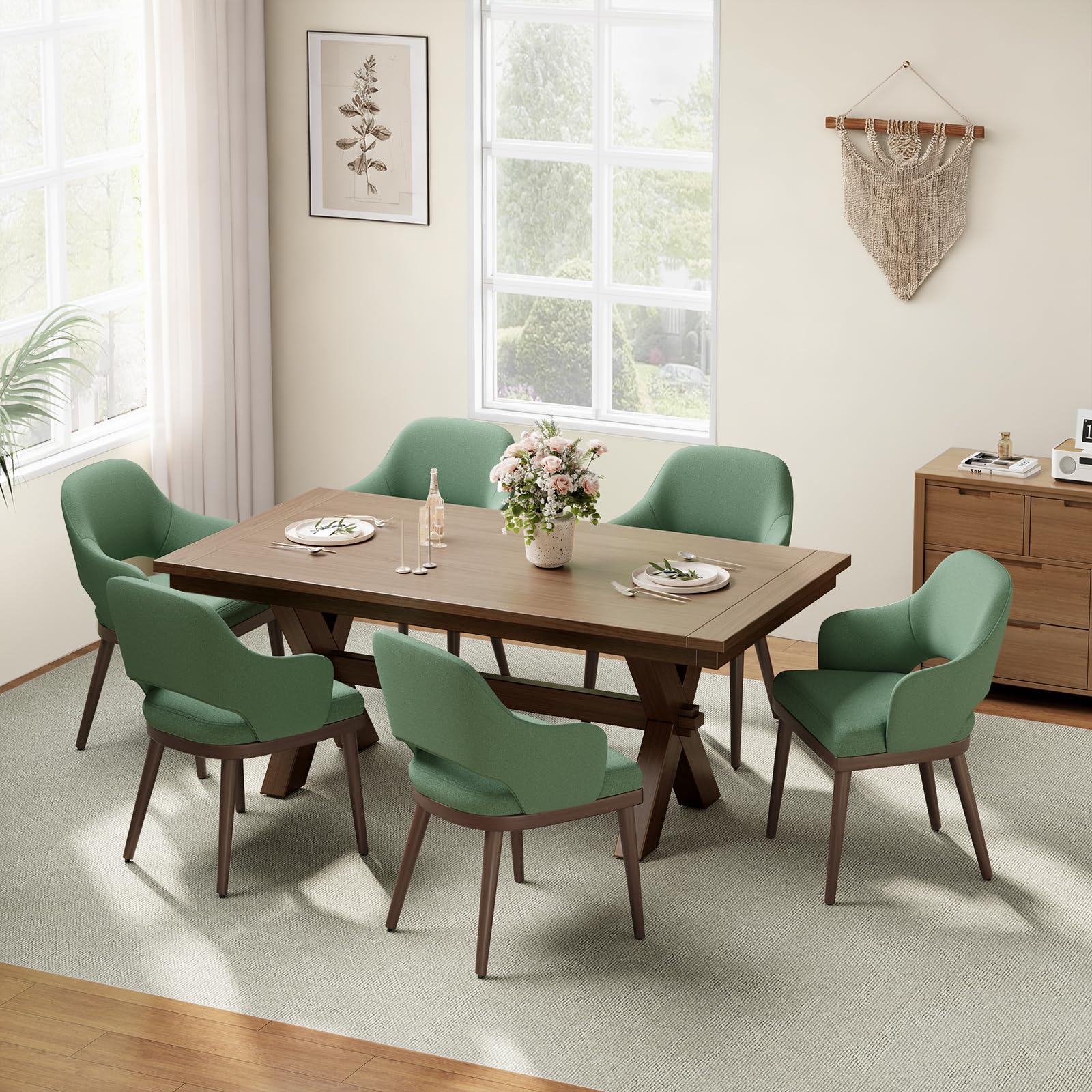MALOL Wooden Dining Chairs Set of 2, Modern Fabric Upholstered Dining Room Chair, Kitchen Side Chairs, Farmhouse Dinner Chair with Open Back for Kitchen, Beige