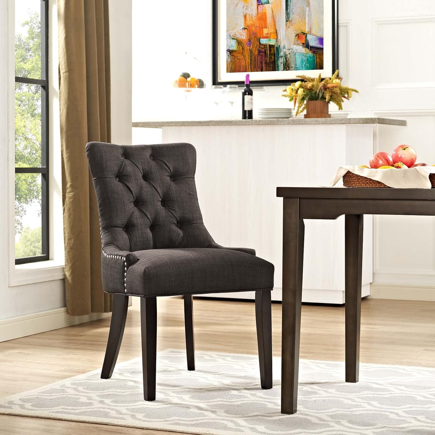 Modway Regent Modern Elegant Button-Tufted Upholstered Fabric With Nailhead Trim, Dining Side Chair, Brown