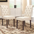 COLAMY Button Tufted Dining Chairs Set of 6, Parsons Upholstered Fabric Dining Room Chairs Kitchen Chairs with Wood Legs and Padded Seat, Taupe