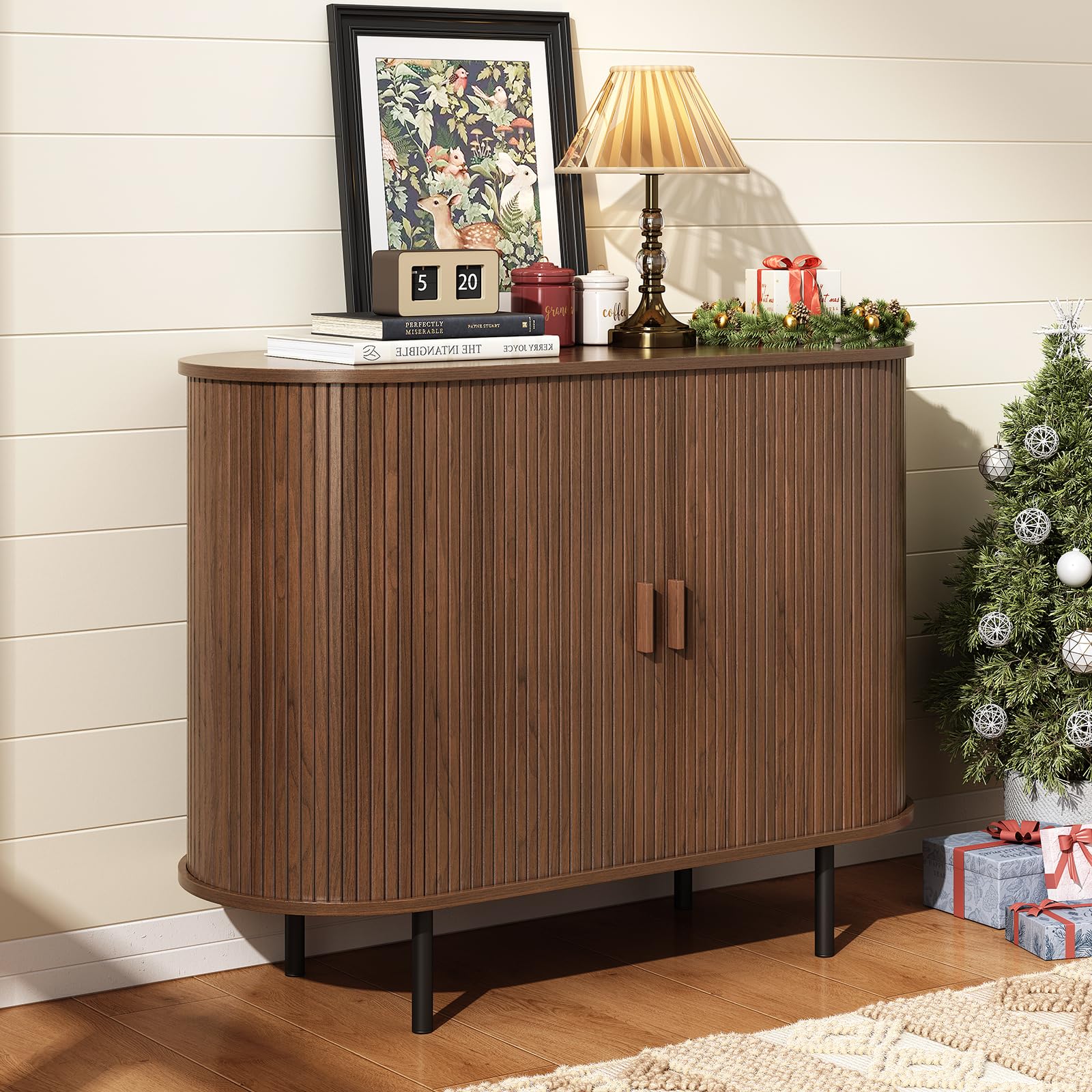 ONBRILL 55" Sideboard Buffet Cabinet with Storage, Sliding Door & Adjustable Shelf, Modern Accent Coffee Bar Console Table for Kitchen, Entryway, Walnut