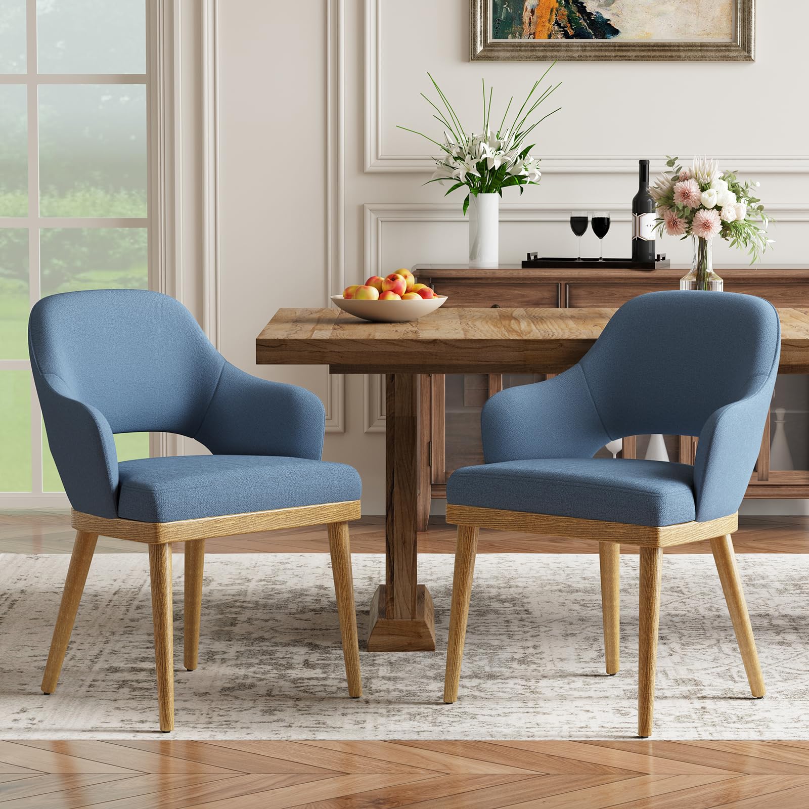 MALOL Wooden Dining Chairs Set of 2, Modern Fabric Upholstered Dining Room Chair, Kitchen Side Chairs, Farmhouse Dinner Chair with Open Back for Kitchen, Beige
