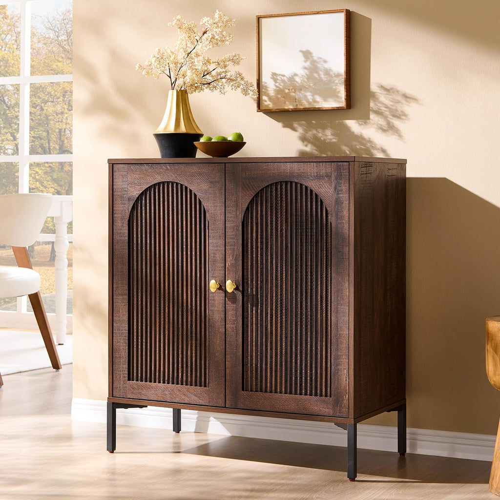 IFGET Modern Buffet Cabinet with Storage, 92.63" W Fluted Arched Sideboard Cabinet w/Adjustable Shelves, Wooden Modular Coffee Bar for Dining Room, Kitchen, Living Room, Entryway, Natural