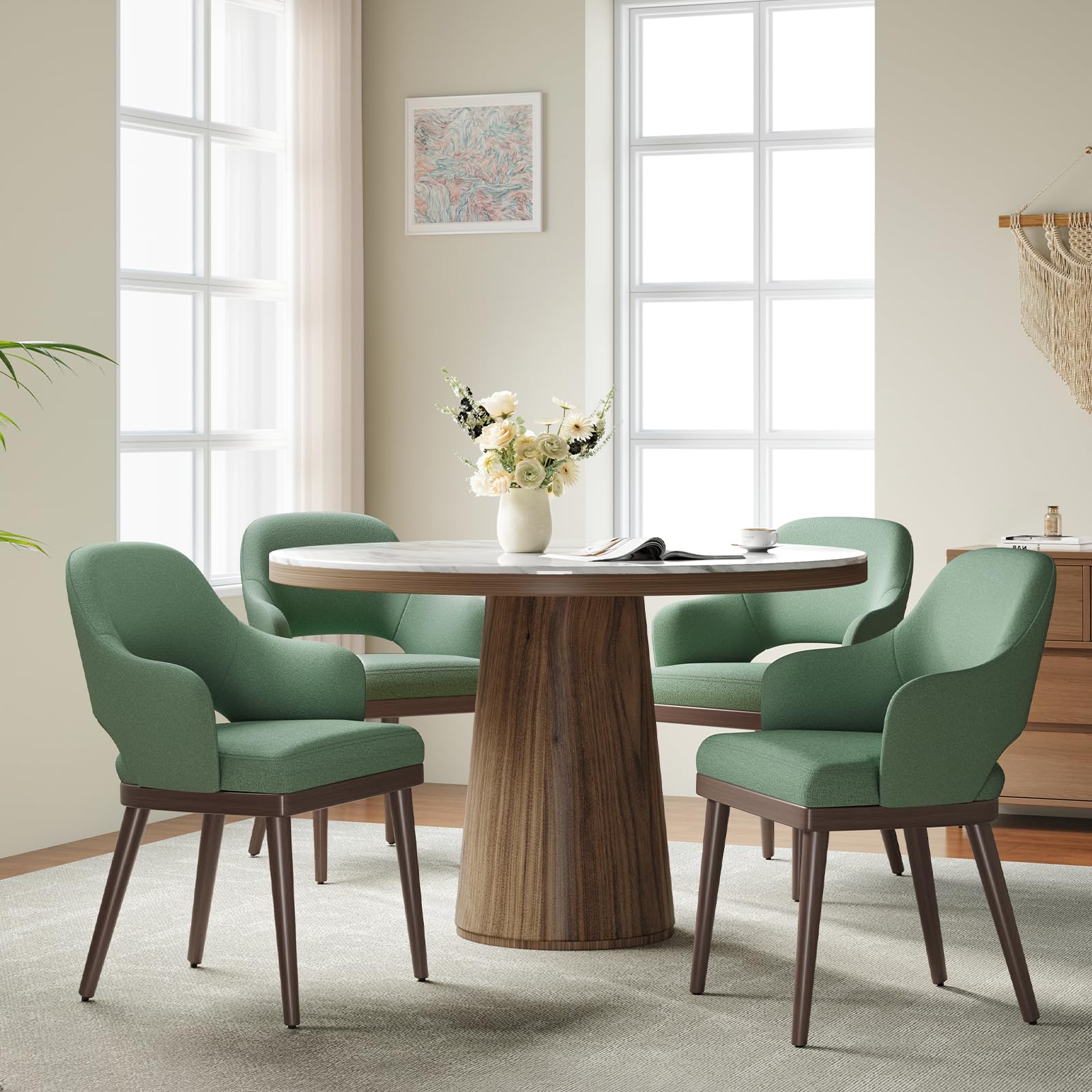 MALOL Wooden Dining Chairs Set of 2, Modern Fabric Upholstered Dining Room Chair, Kitchen Side Chairs, Farmhouse Dinner Chair with Open Back for Kitchen, Beige