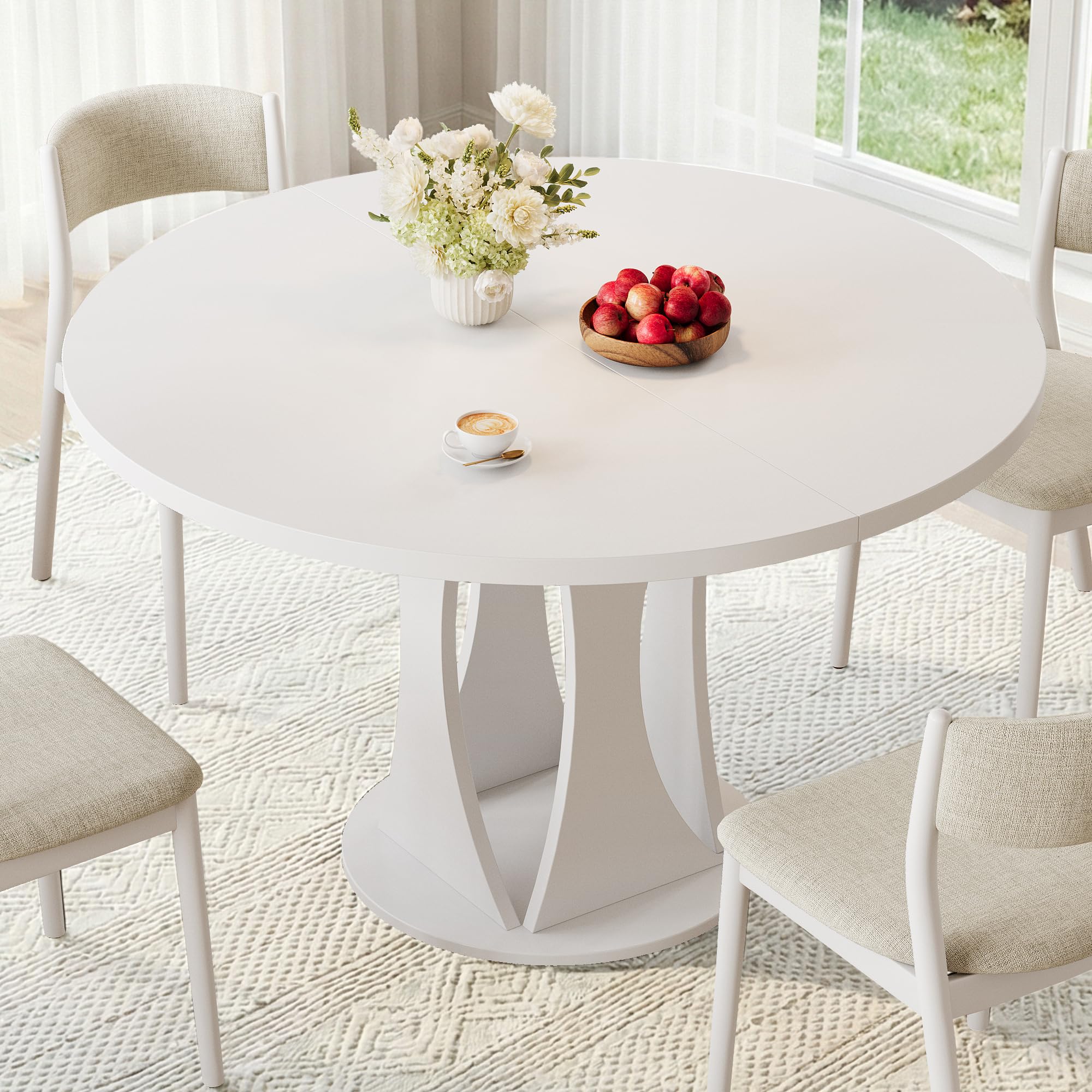 iPormis 43"-59" Extendable Dining Table, Round Kitchen Table with Modern Arcs Pedestal, Oval Dinner Table with Removable Leaves,Hidden Storage, for Kitchen, Dining Room, Living Room, Office, Black