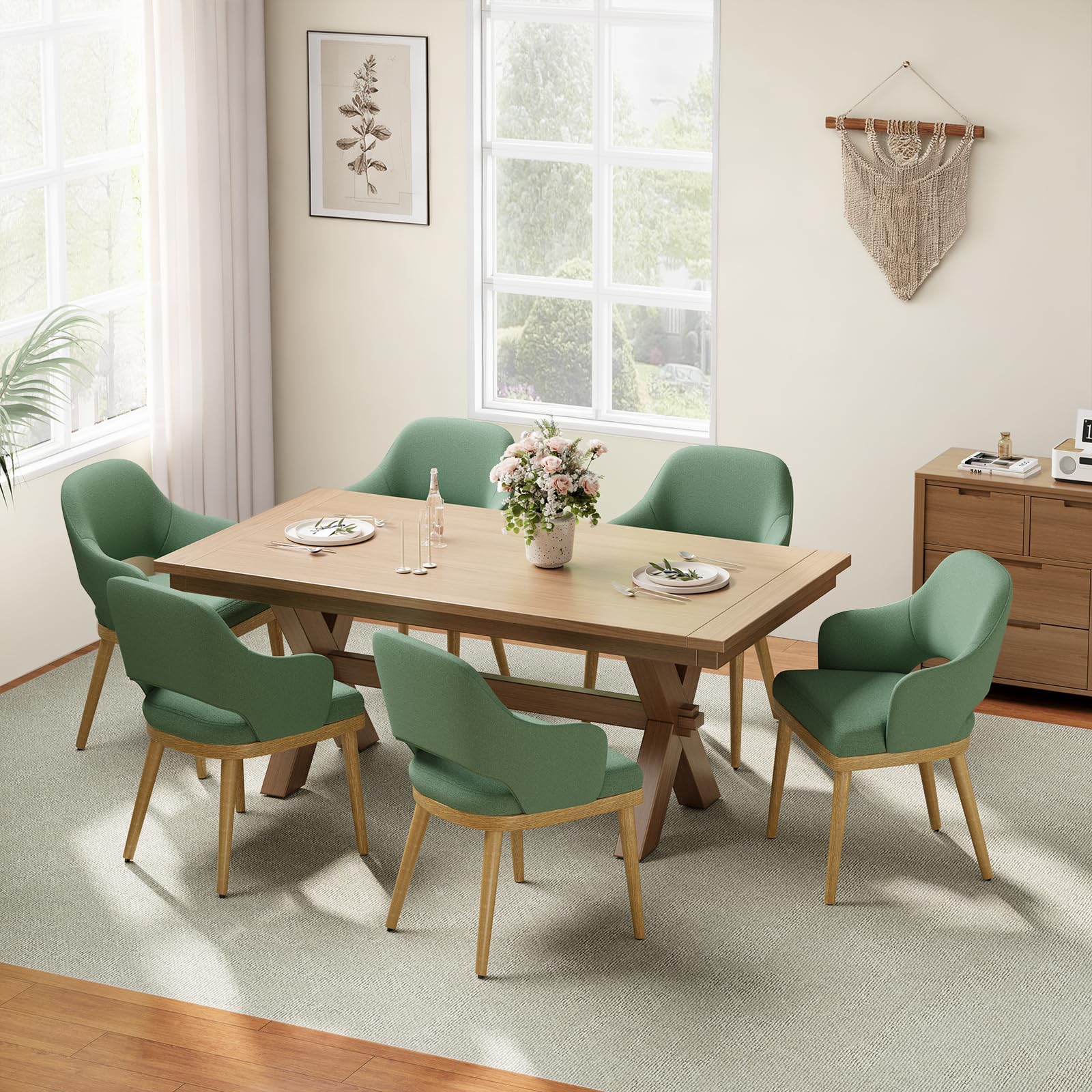 MALOL Wooden Dining Chairs Set of 2, Modern Fabric Upholstered Dining Room Chair, Kitchen Side Chairs, Farmhouse Dinner Chair with Open Back for Kitchen, Beige