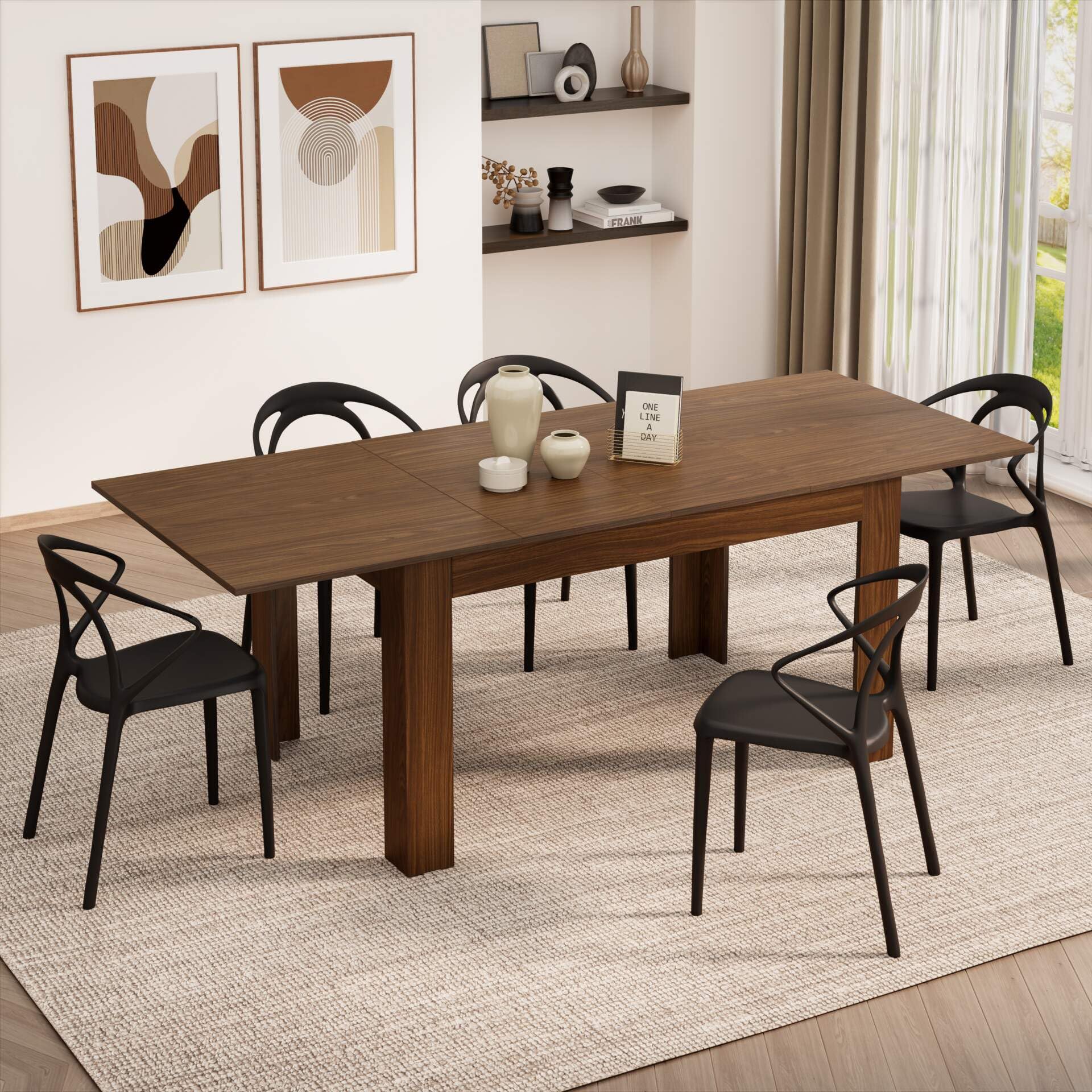 Mobili Fiver, Easy, Extendable Dining Table, 55,1(86,6) x35,4 in, Oak, for 6-8 People, Expandable Dining Table for Kitchen, Italian Furniture