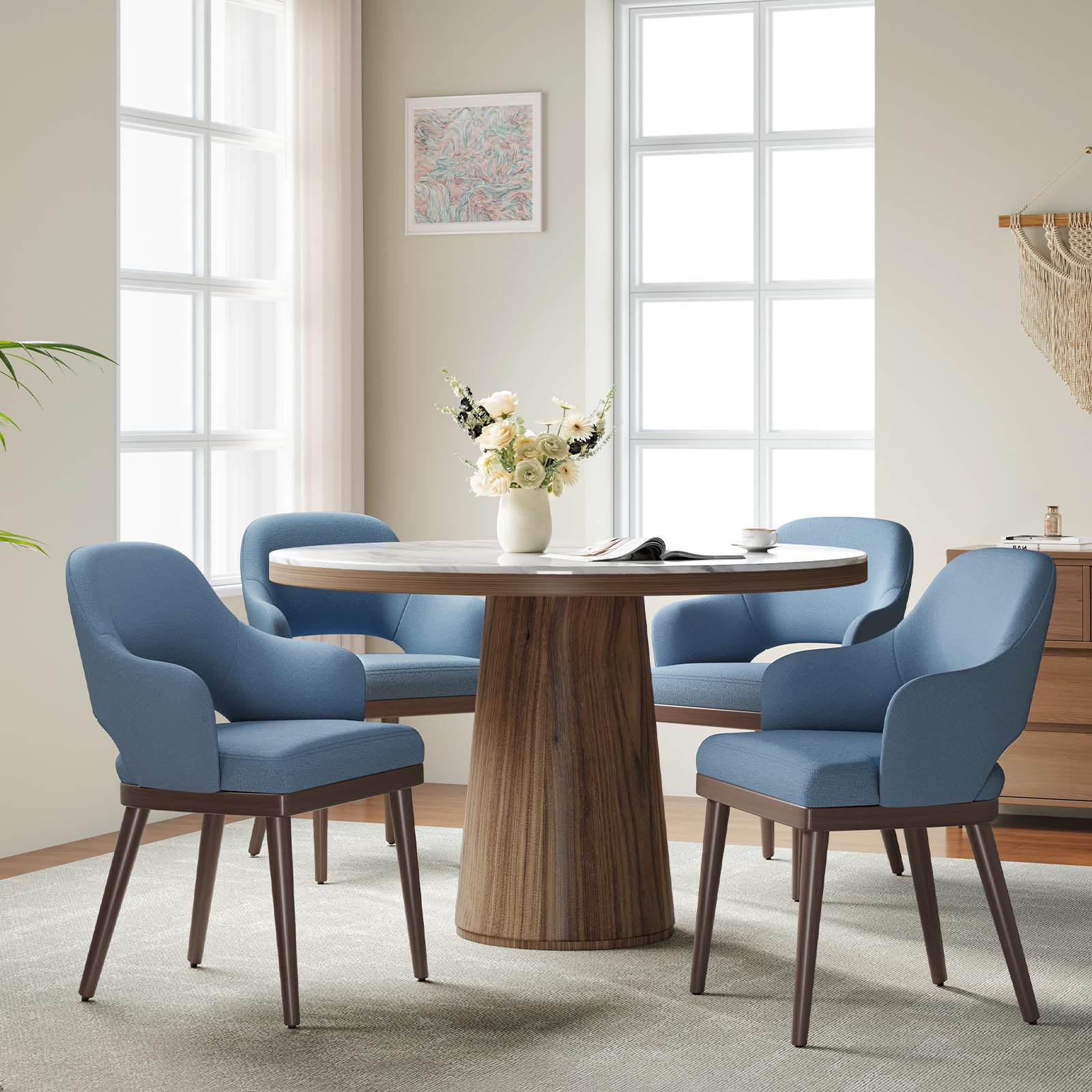 MALOL Wooden Dining Chairs Set of 2, Modern Fabric Upholstered Dining Room Chair, Kitchen Side Chairs, Farmhouse Dinner Chair with Open Back for Kitchen, Beige