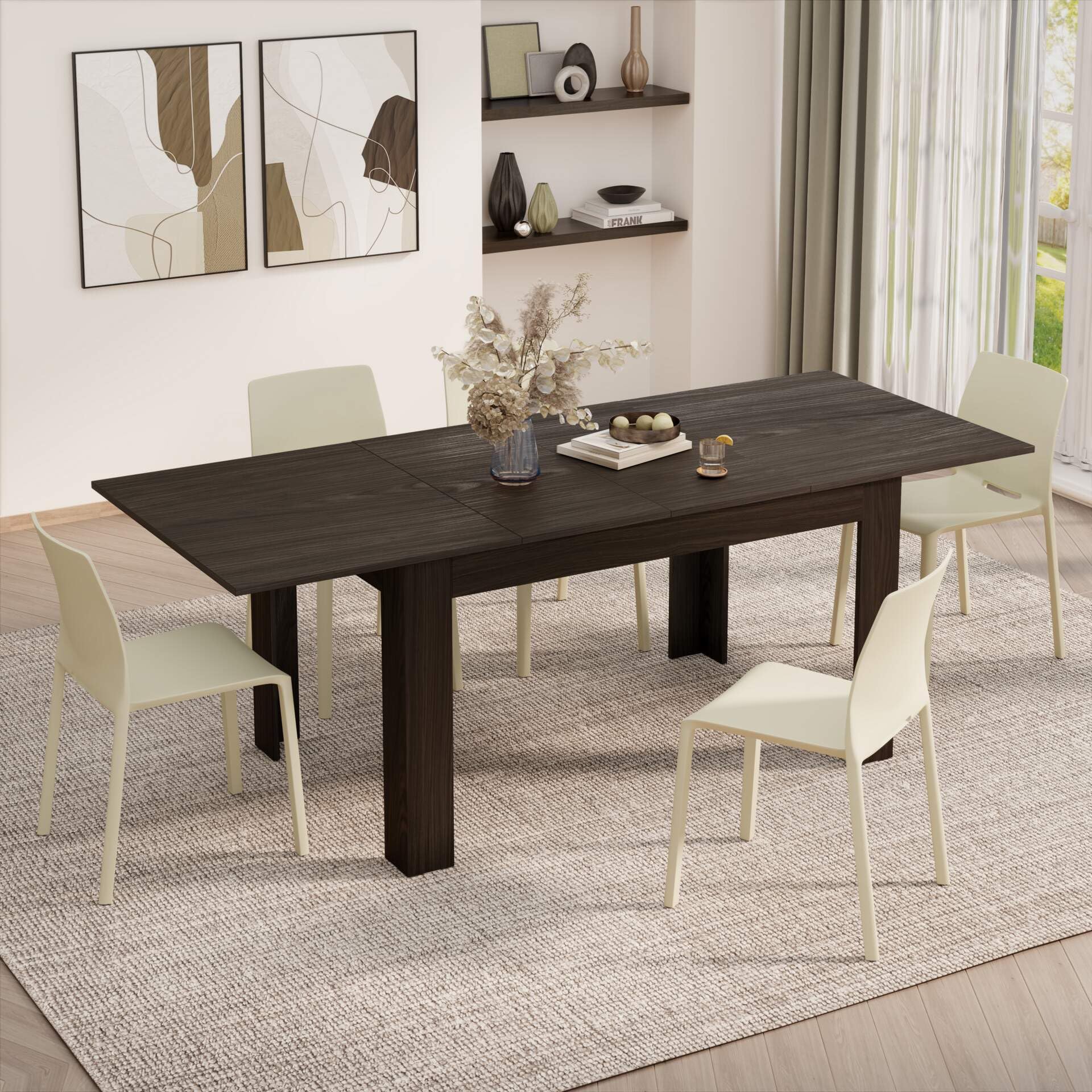 Mobili Fiver, Easy, Extendable Dining Table, 55,1(86,6) x35,4 in, Oak, for 6-8 People, Expandable Dining Table for Kitchen, Italian Furniture