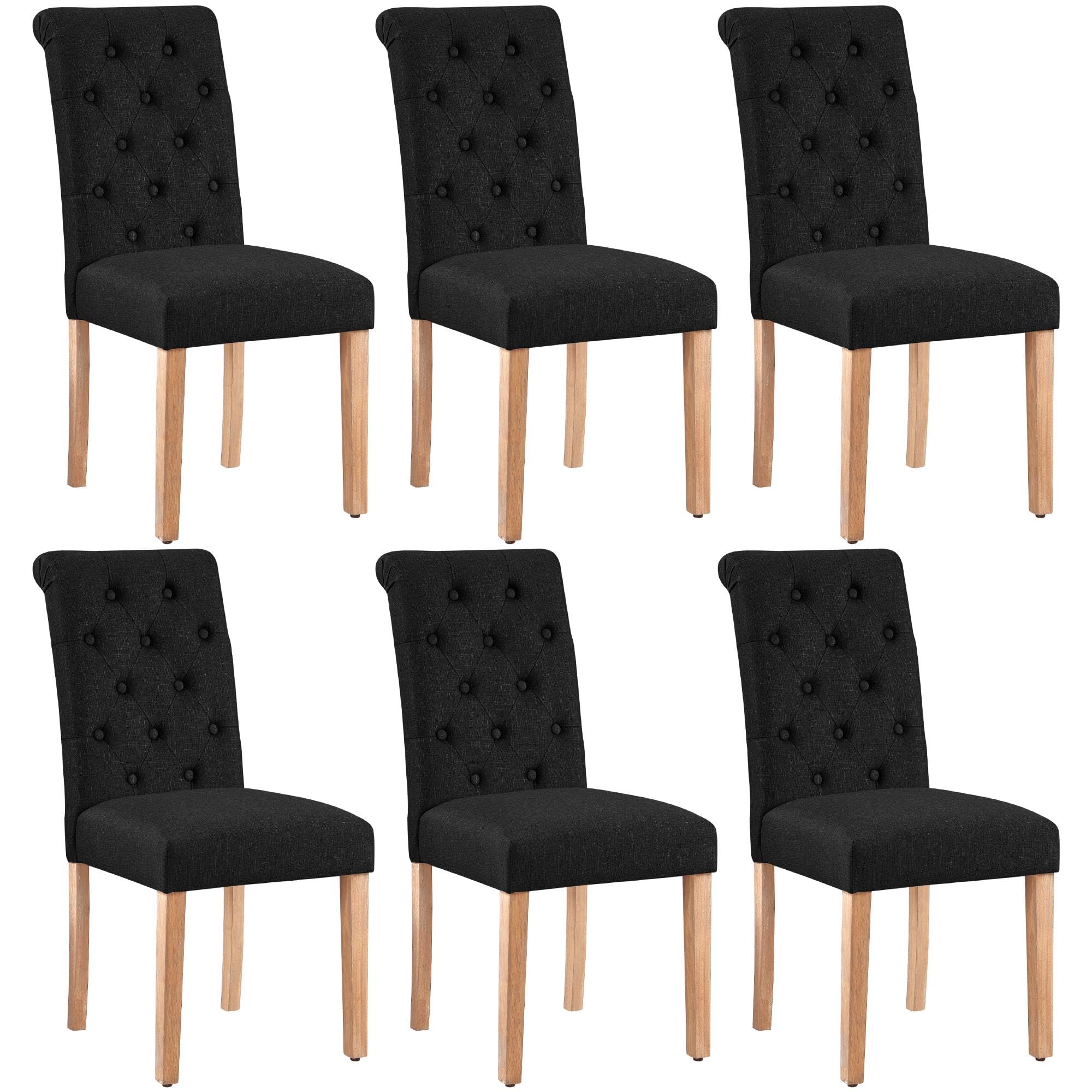 Yaheetech Dining Chairs Set of 6 Fabric Upholstered Dining Room Chairs with Button Tufted High Back and Solid Wood Legs for Kitchen/Living Room/Restaurant, Modern Style, Dark Gray