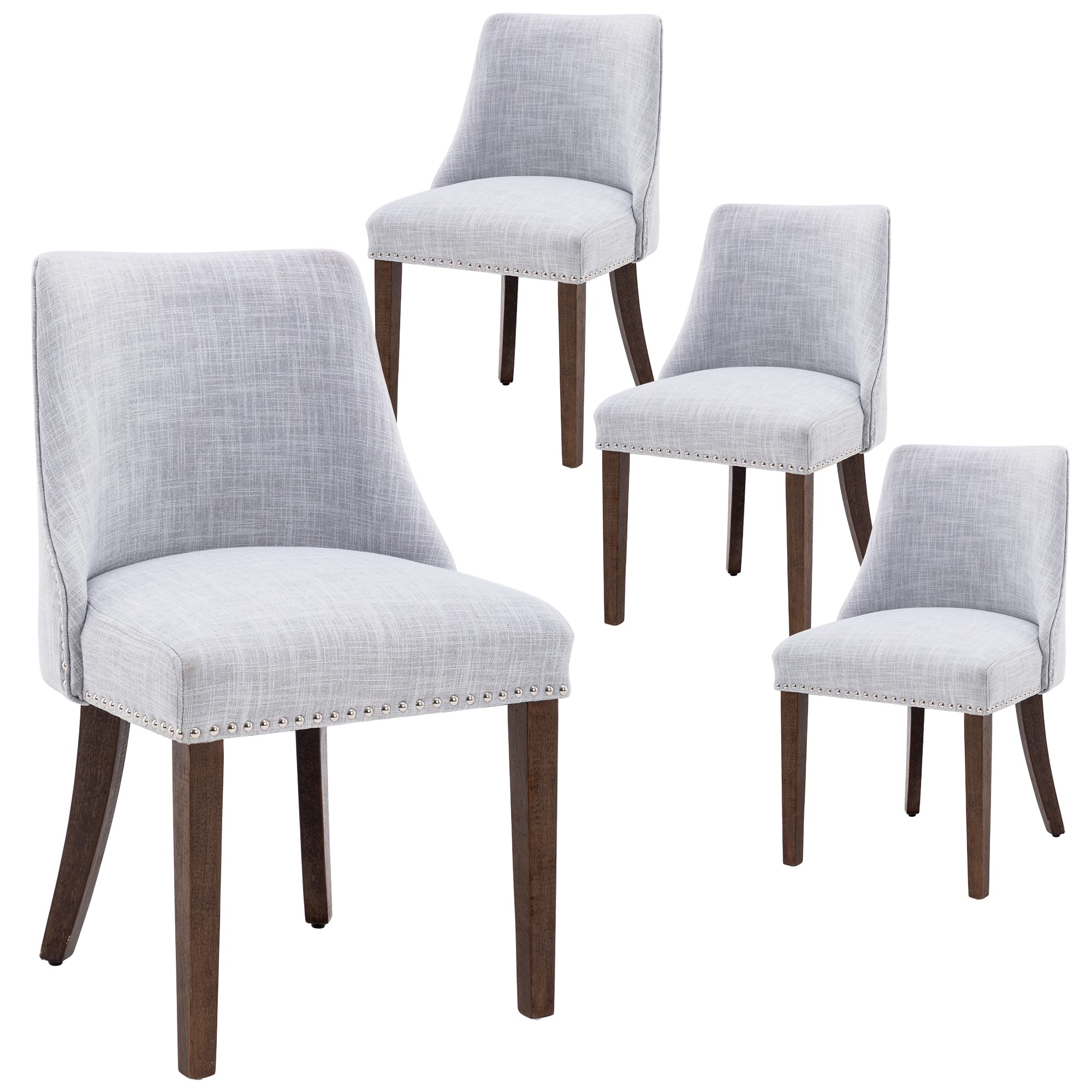 Kmax Fabric Dining Chairs Set of 2 Upholstered Side Chairs Farmhouse Accent Chairs with Nailhead Wood Legs for Dining Room Guest Room Restaurant, Cream