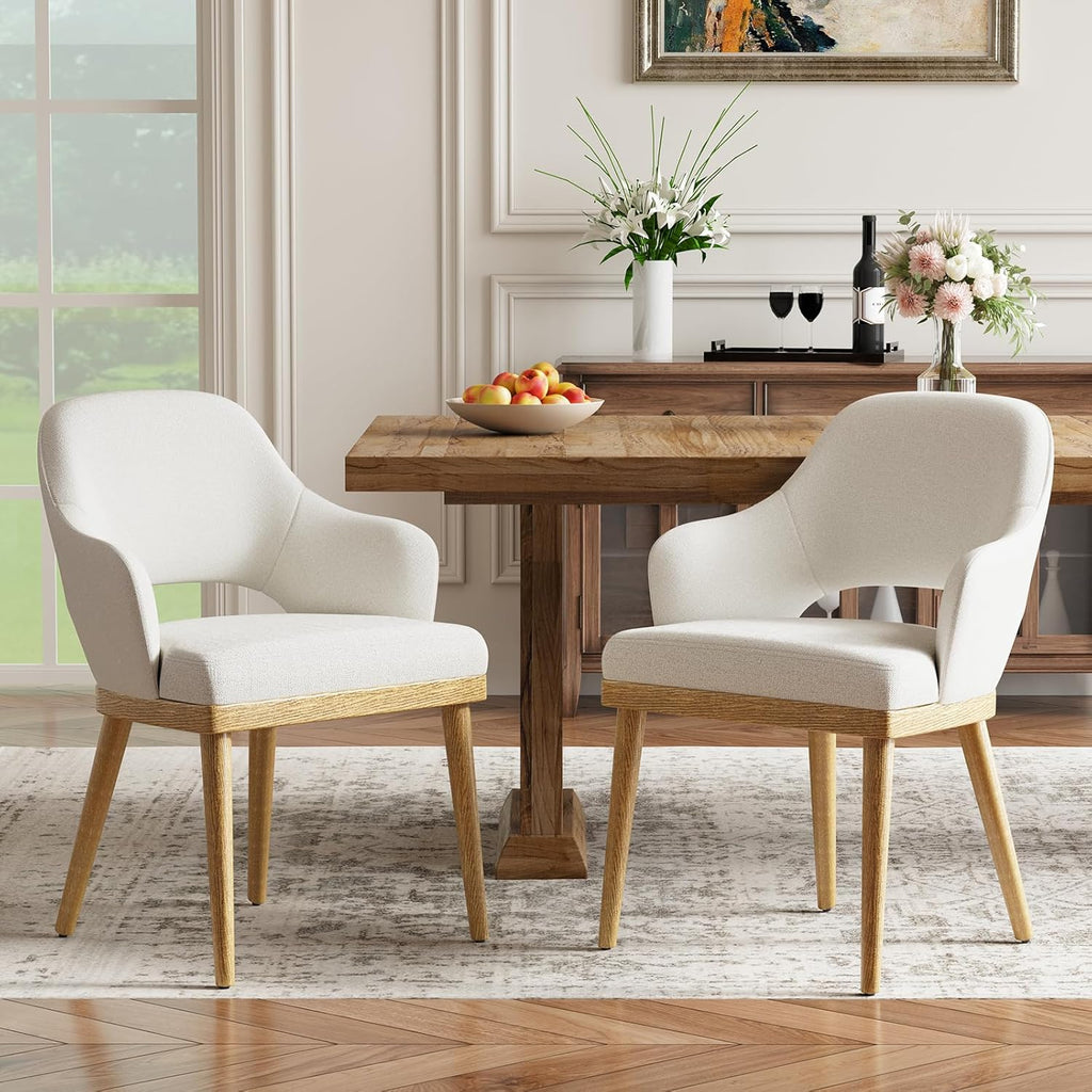 MALOL Wooden Dining Chairs Set of 2, Modern Fabric Upholstered Dining Room Chair, Kitchen Side Chairs, Farmhouse Dinner Chair with Open Back for Kitchen, Beige