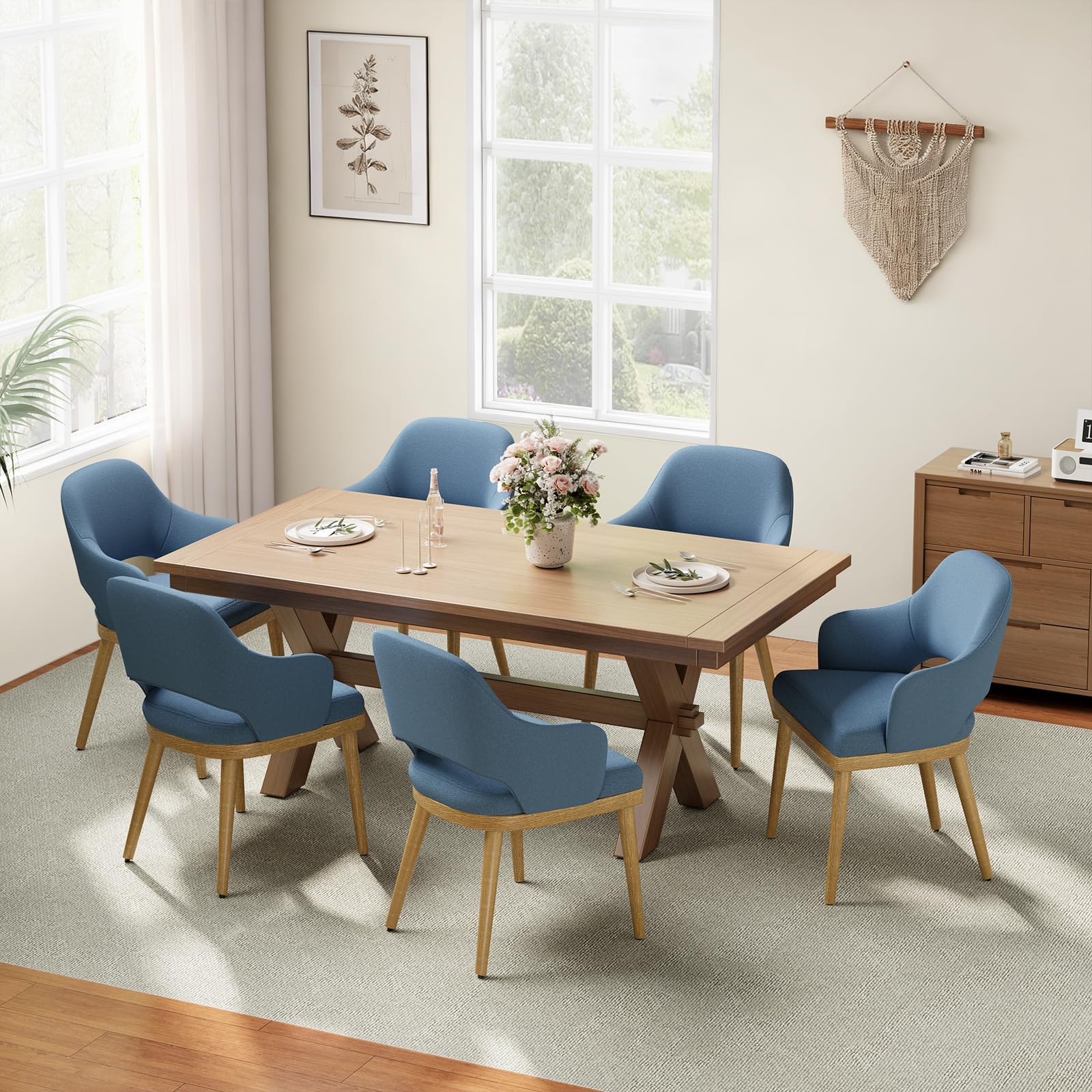 MALOL Wooden Dining Chairs Set of 2, Modern Fabric Upholstered Dining Room Chair, Kitchen Side Chairs, Farmhouse Dinner Chair with Open Back for Kitchen, Beige