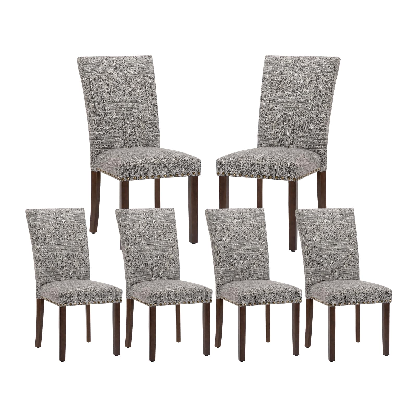 COLAMY Upholstered Fabric Dining Chairs Set of 6, High Back Padded Chairs w/Nailed Trim & Solid Wood Legs, Classic Parsons Chairs Side Chair for Home/Kitchen/Living Room-Beige (A420-BEIGE-6pcs)