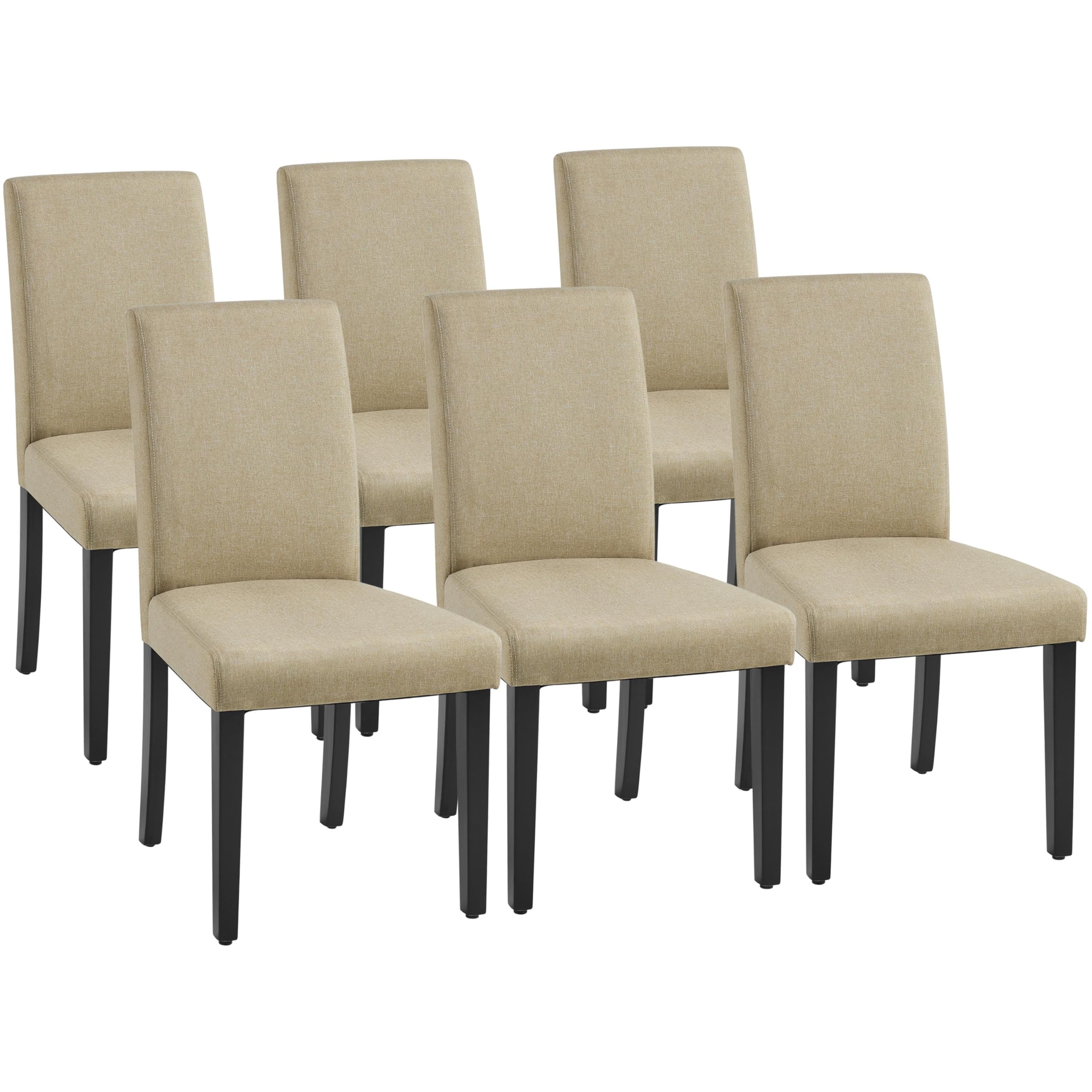 Yaheetech Dining Chairs Set of 4 Fabric Parson Upholstered Kitchen Chairs with Padded Seat and Solid Wood Legs for Dining Room/Restaurant, Armless Design, Dark Grey