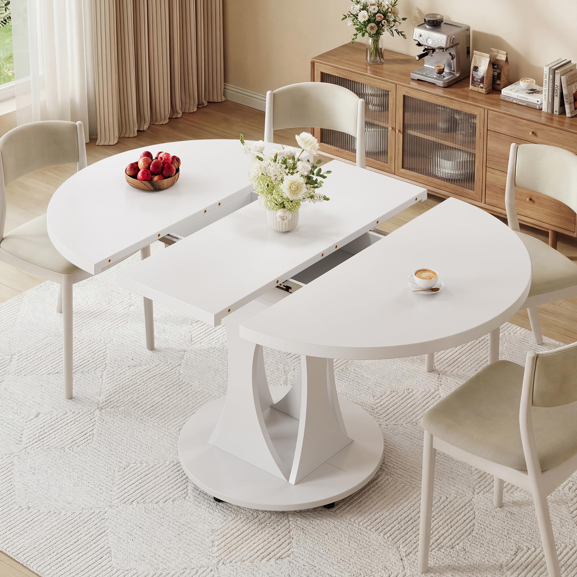 iPormis 43"-59" Extendable Dining Table, Round Kitchen Table with Modern Arcs Pedestal, Oval Dinner Table with Removable Leaves,Hidden Storage, for Kitchen, Dining Room, Living Room, Office, Black