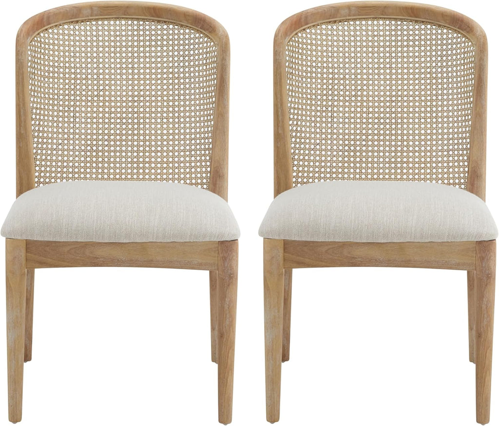 Christopher Knight Home Lilia Dining Chairs Set of 2, Modern Dining Chair with Fabric Upholstery, Rubberwood Frame Kitchen Chairs with Cane Webbing, Extra Seat for Dining Room, Beige + Natural
