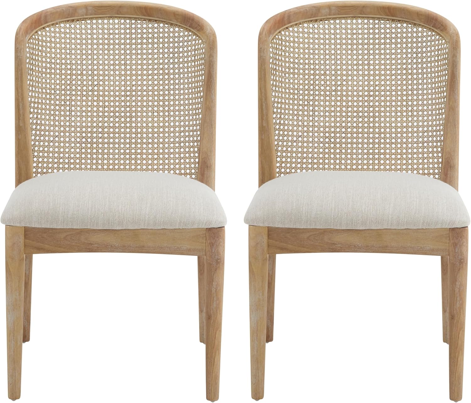 Christopher Knight Home Lilia Dining Chairs Set of 2, Modern Dining Chair with Fabric Upholstery, Rubberwood Frame Kitchen Chairs with Cane Webbing, Extra Seat for Dining Room, Beige + Natural