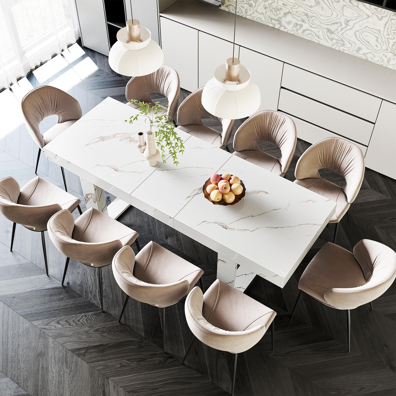 STHOUYN Farmhouse Rustic Extendable Dining Room Table for 8 10, 70.9" (86.6") x 31.5", Rectangular Dinner Table for 6-10, Mid Century Modern Expandable Retractable Wooden Kitchen Table (Brown)