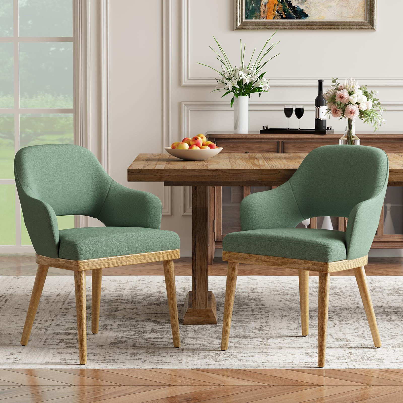 MALOL Wooden Dining Chairs Set of 2, Modern Fabric Upholstered Dining Room Chair, Kitchen Side Chairs, Farmhouse Dinner Chair with Open Back for Kitchen, Beige
