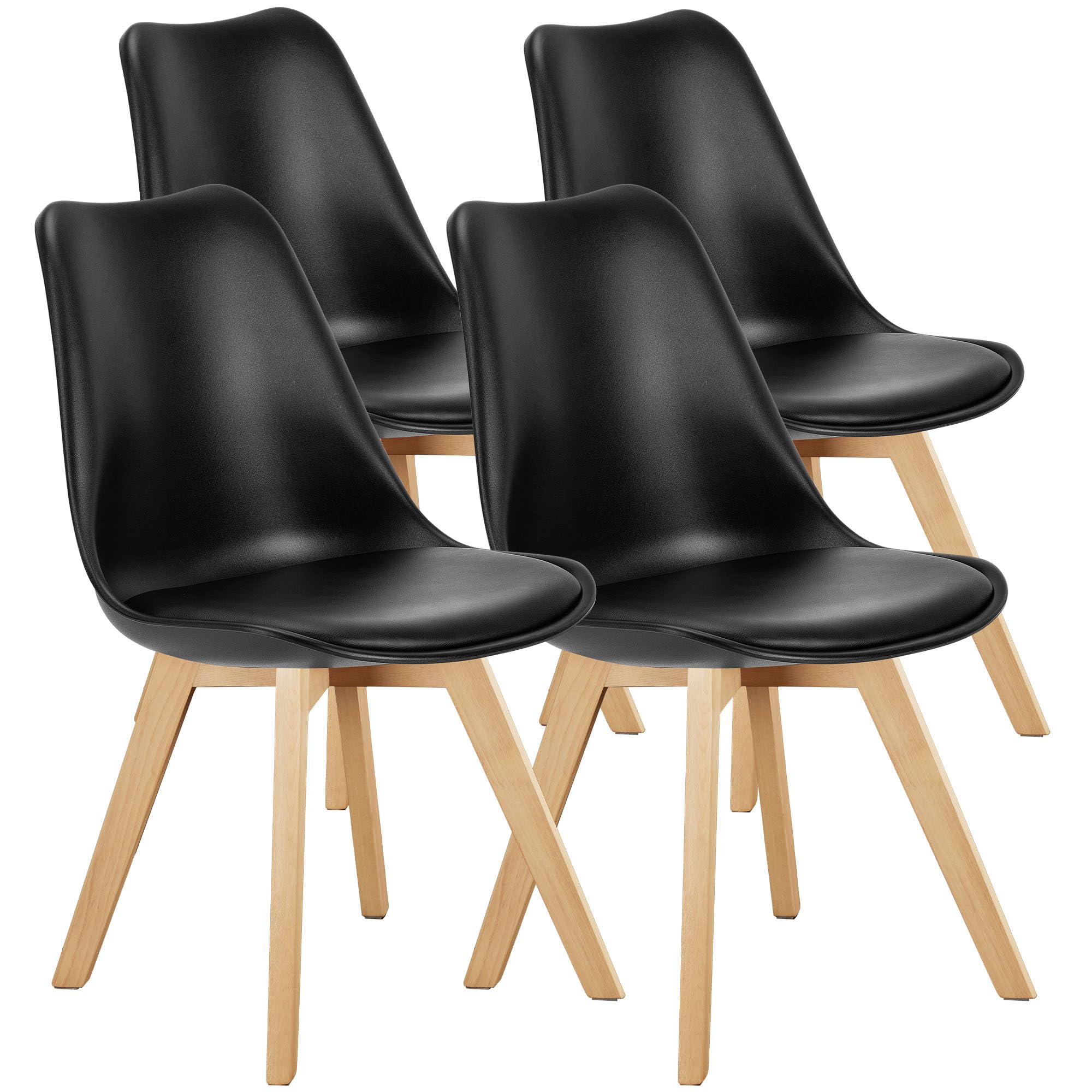 OLIXIS Set of 4 Dining Kitchen Mid-Century Modern Chairs with Wood Legs and PU Leather Cushion for Living Room Bedroom Outdoor Lounge, White