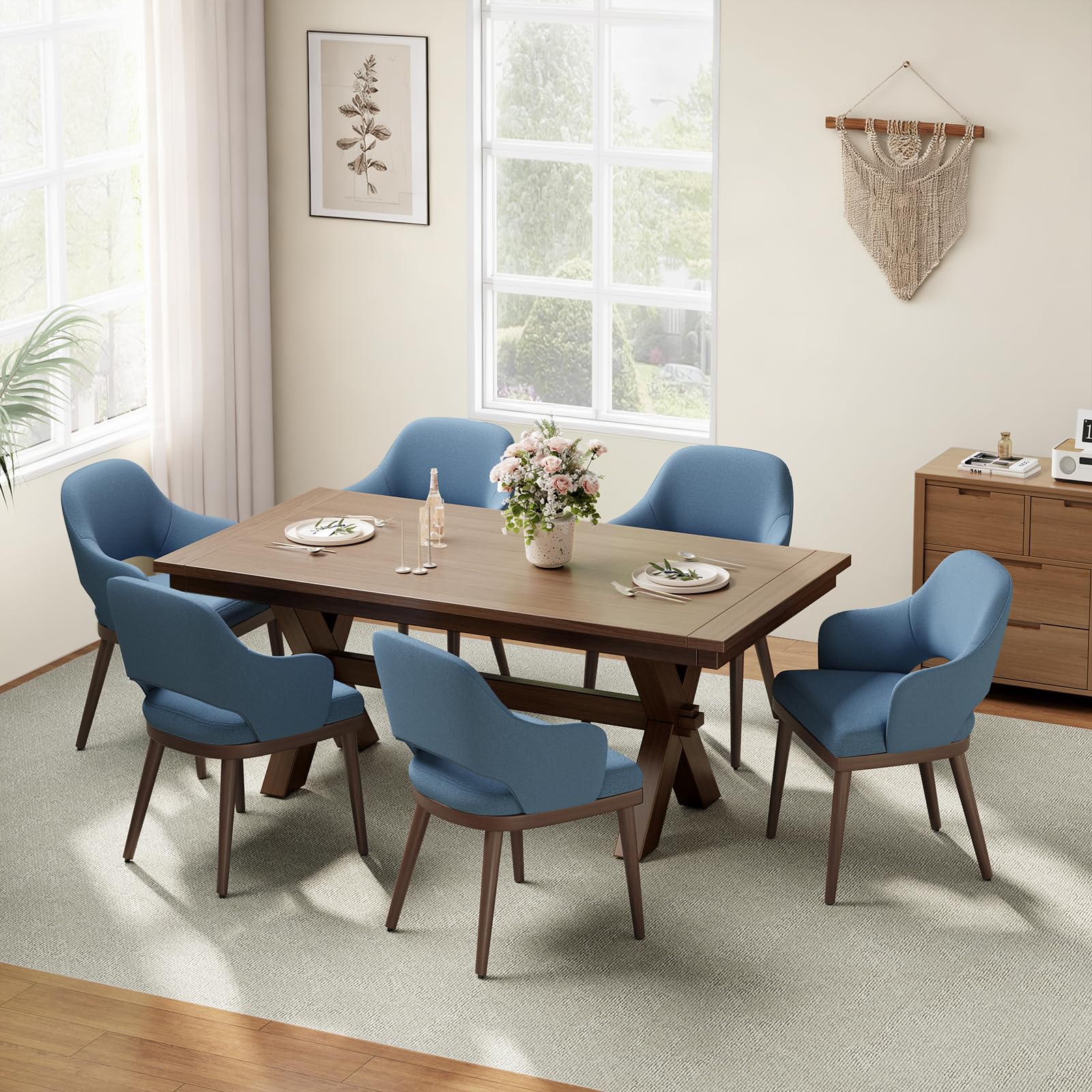 MALOL Wooden Dining Chairs Set of 2, Modern Fabric Upholstered Dining Room Chair, Kitchen Side Chairs, Farmhouse Dinner Chair with Open Back for Kitchen, Beige