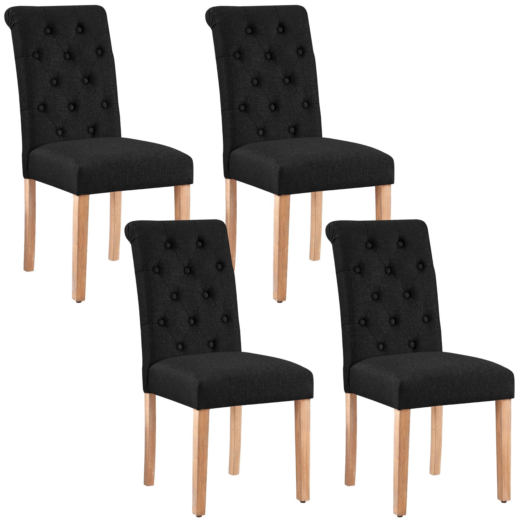 Yaheetech Dining Chairs Set of 6 Fabric Upholstered Dining Room Chairs with Button Tufted High Back and Solid Wood Legs for Kitchen/Living Room/Restaurant, Modern Style, Dark Gray