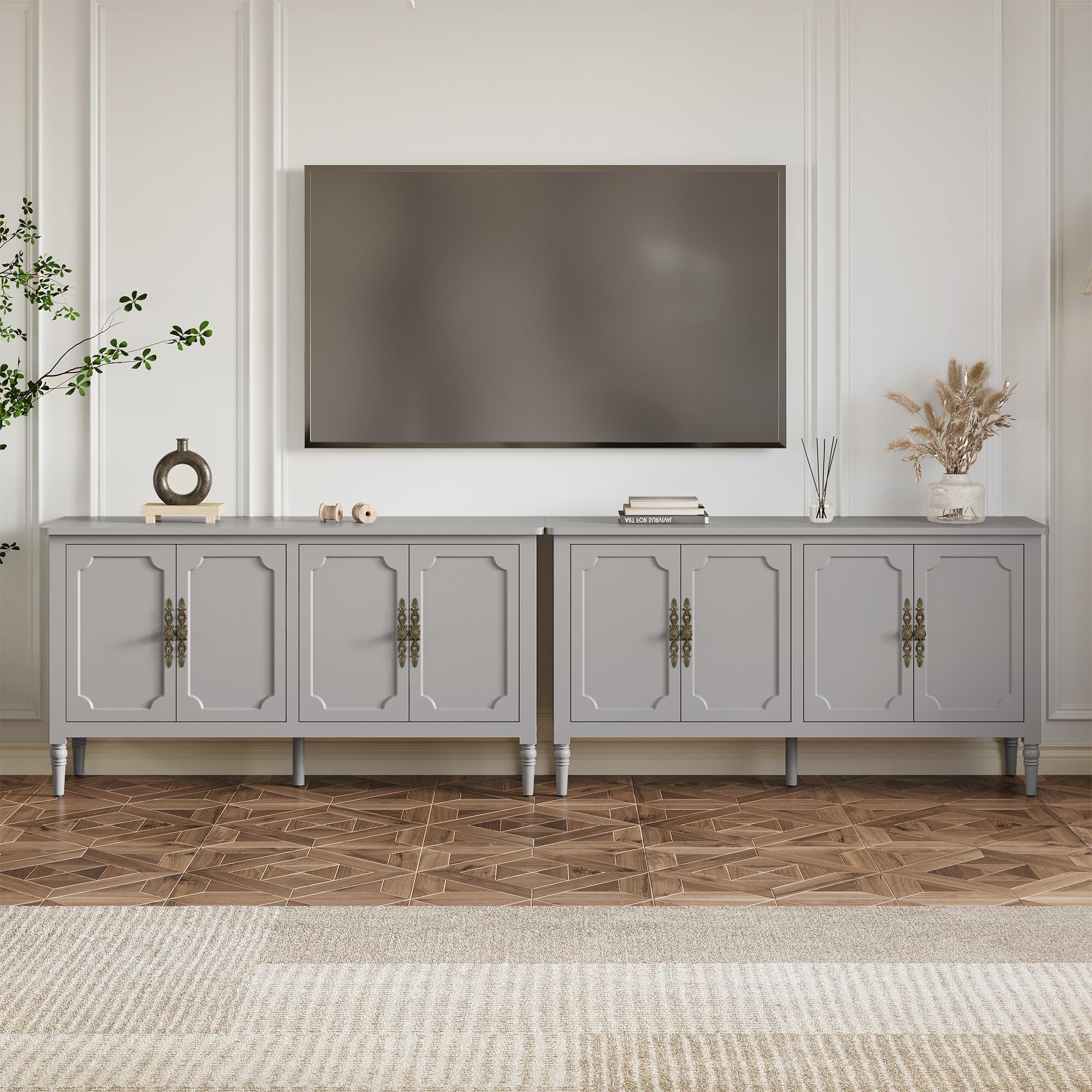 RoyalCraft 59" Buffet Cabinet with Storage, Vintage Sideboard with Adjustable Shelves & Carved Handle, Mid Century Modern Painted Credenza Coffee Bar for Kitchen, Dining Room, Navy Blue