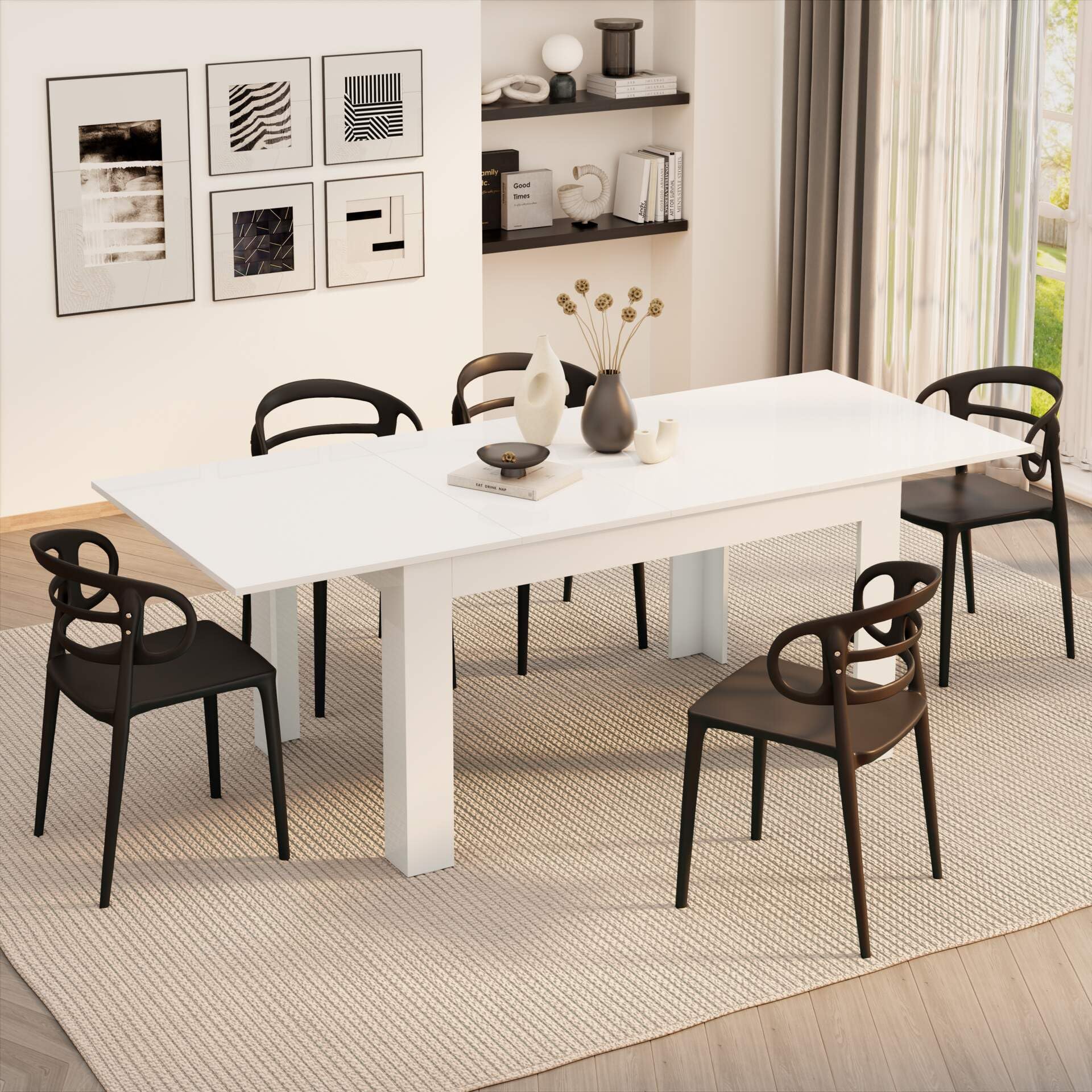 Mobili Fiver, Easy, Extendable Dining Table, 55,1(86,6) x35,4 in, Oak, for 6-8 People, Expandable Dining Table for Kitchen, Italian Furniture