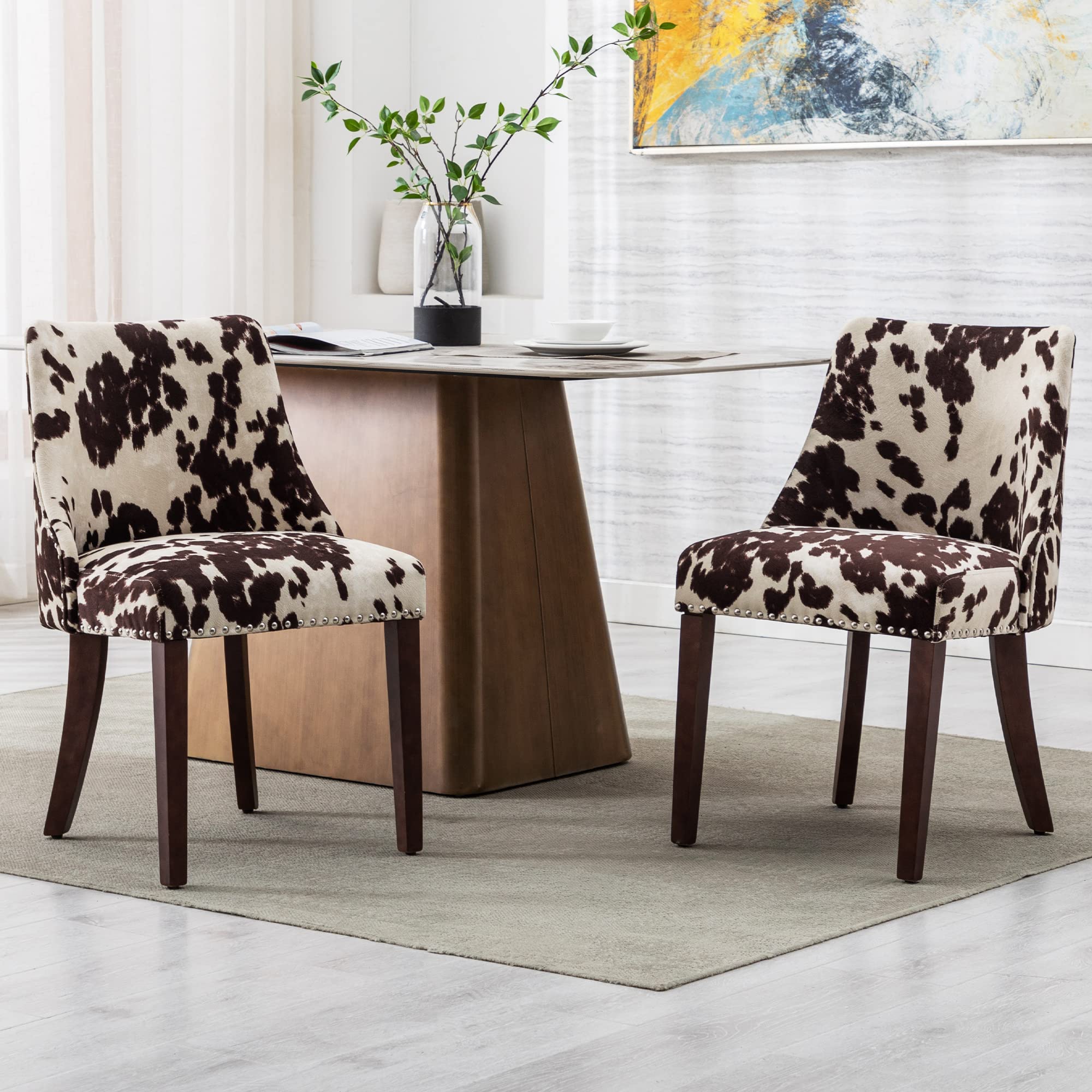 Kmax Fabric Dining Chairs Set of 2 Upholstered Side Chairs Farmhouse Accent Chairs with Nailhead Wood Legs for Dining Room Guest Room Restaurant, Cream