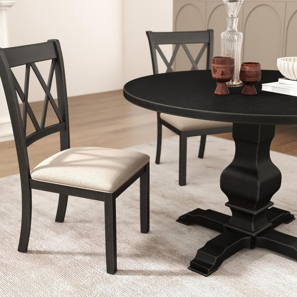 Roundhill Furniture Windvale Fabric Upholstered Dining Chair, Set of 2, Black