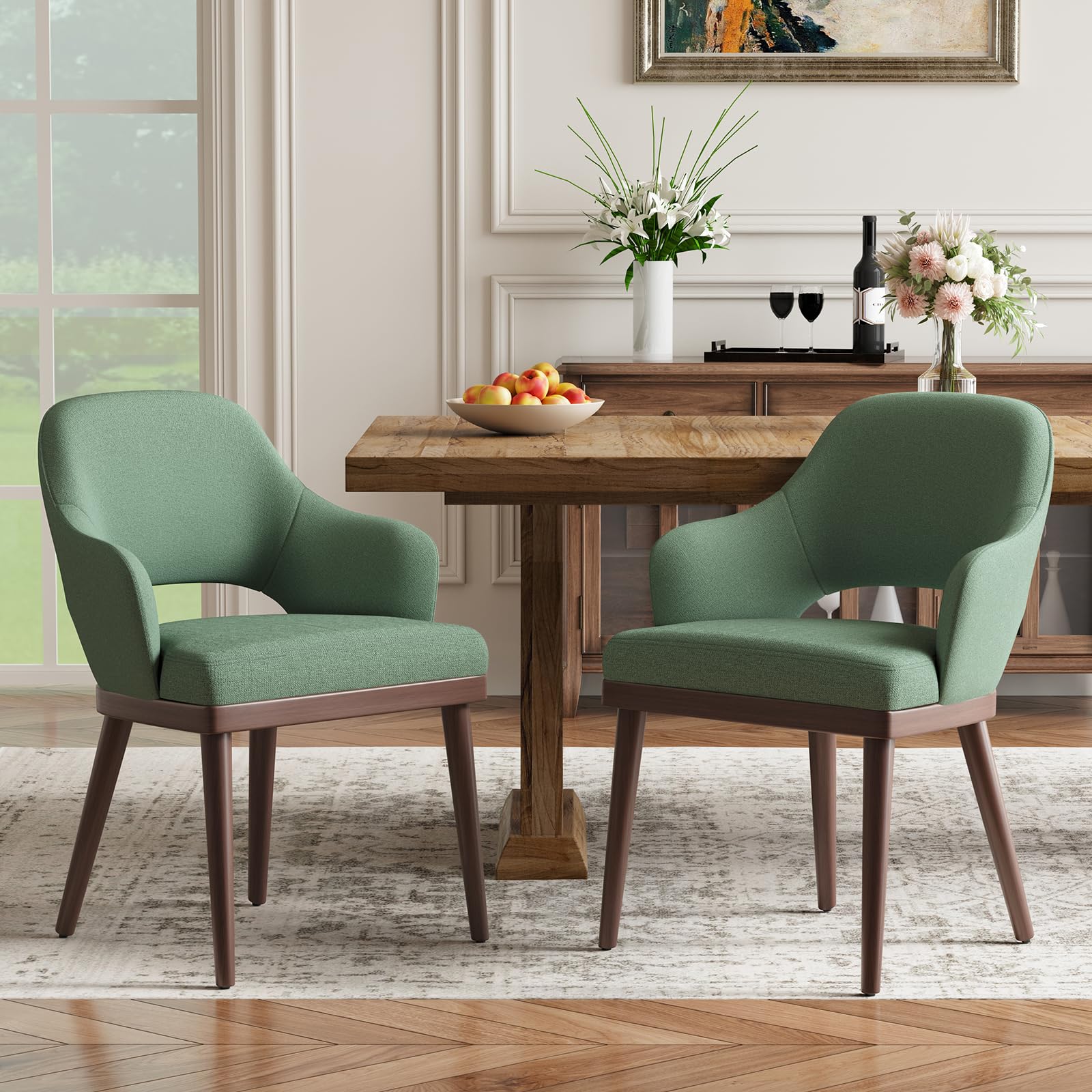 MALOL Wooden Dining Chairs Set of 2, Modern Fabric Upholstered Dining Room Chair, Kitchen Side Chairs, Farmhouse Dinner Chair with Open Back for Kitchen, Beige