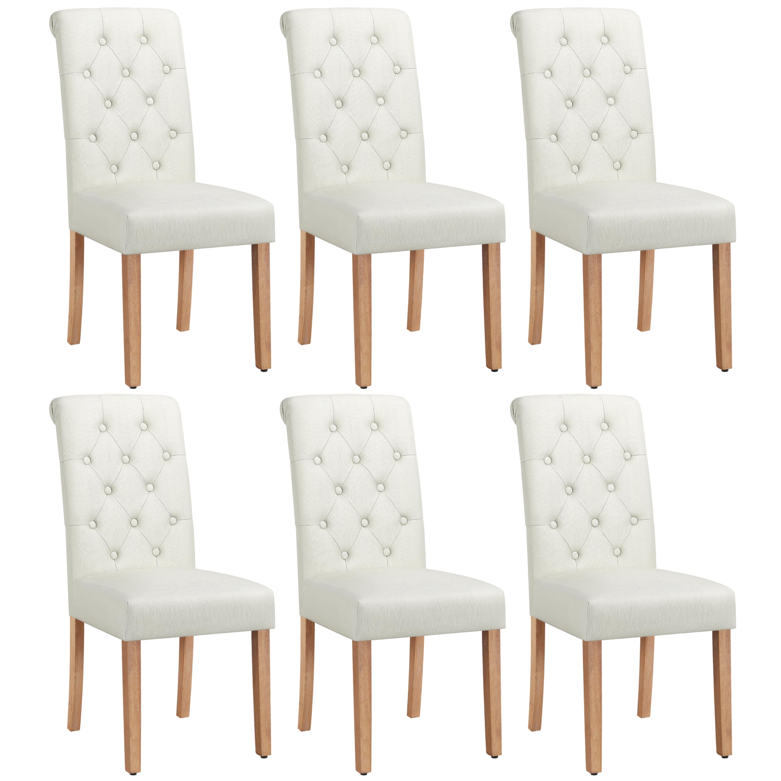 Yaheetech Dining Chairs Set of 6 Fabric Upholstered Dining Room Chairs with Button Tufted High Back and Solid Wood Legs for Kitchen/Living Room/Restaurant, Modern Style, Dark Gray